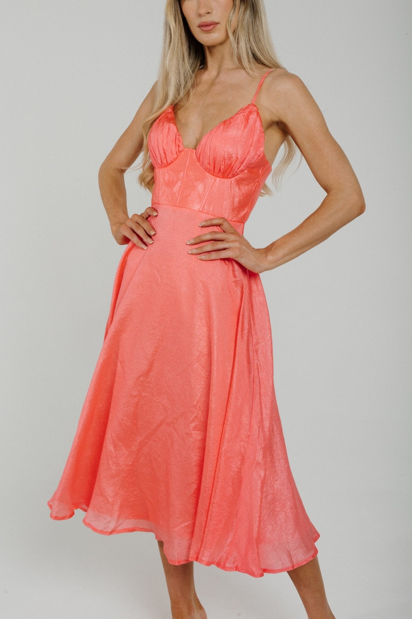 Holly Satin Mix Dress In Coral - The Walk in Wardrobe