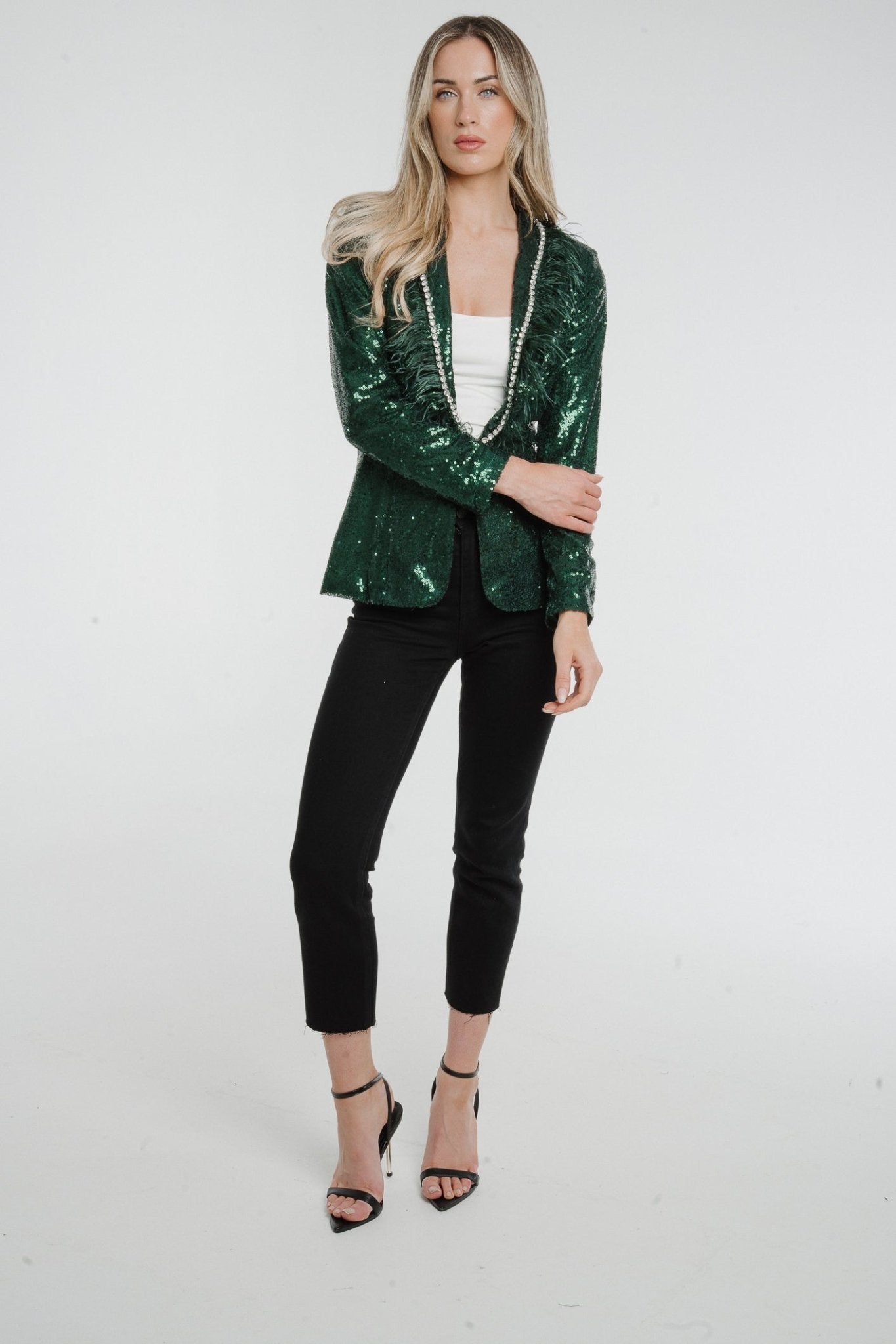 Holly Sequin Blazer In Green - The Walk in Wardrobe