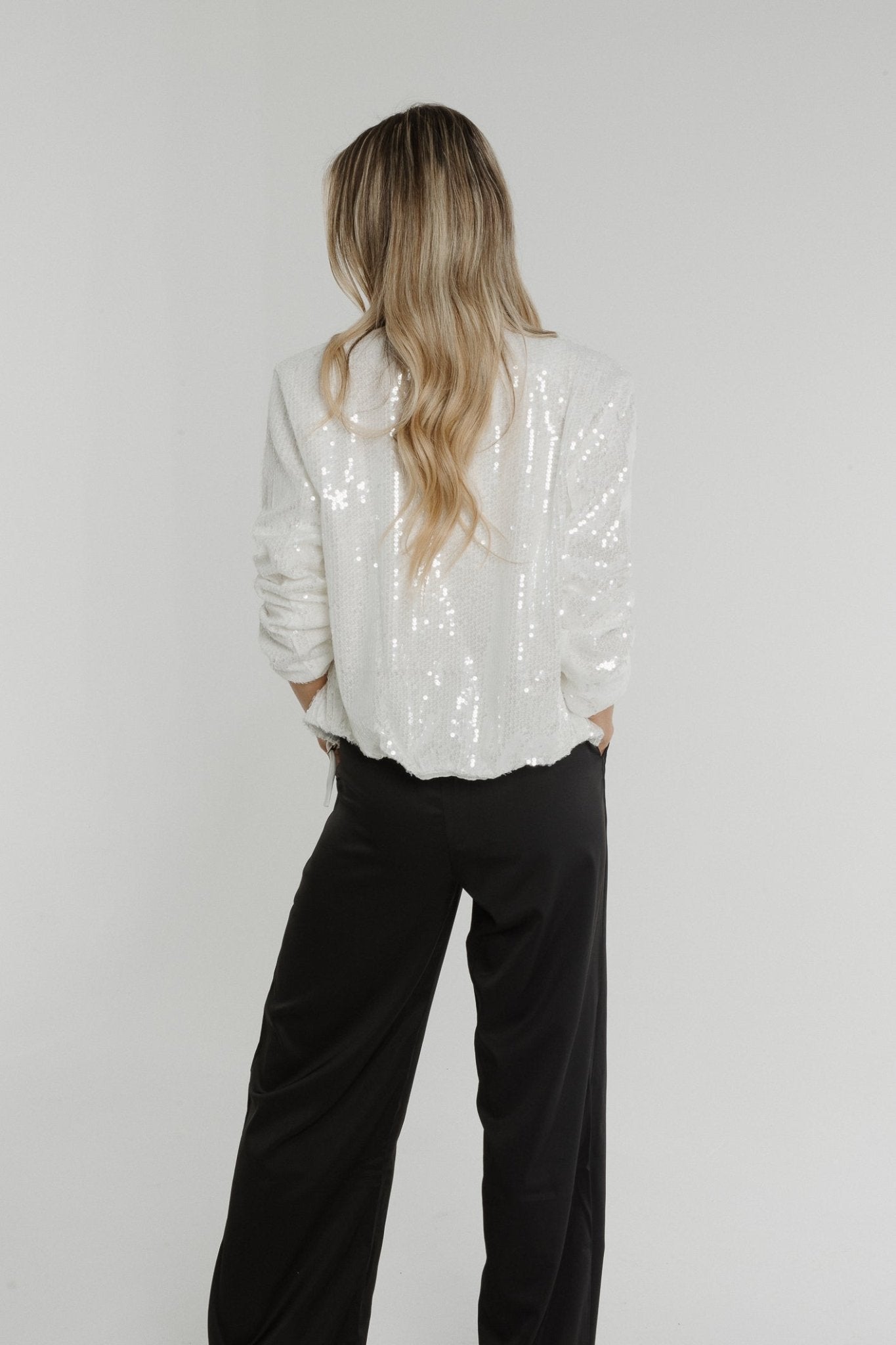 Holly Sequin Jacket In White - The Walk in Wardrobe