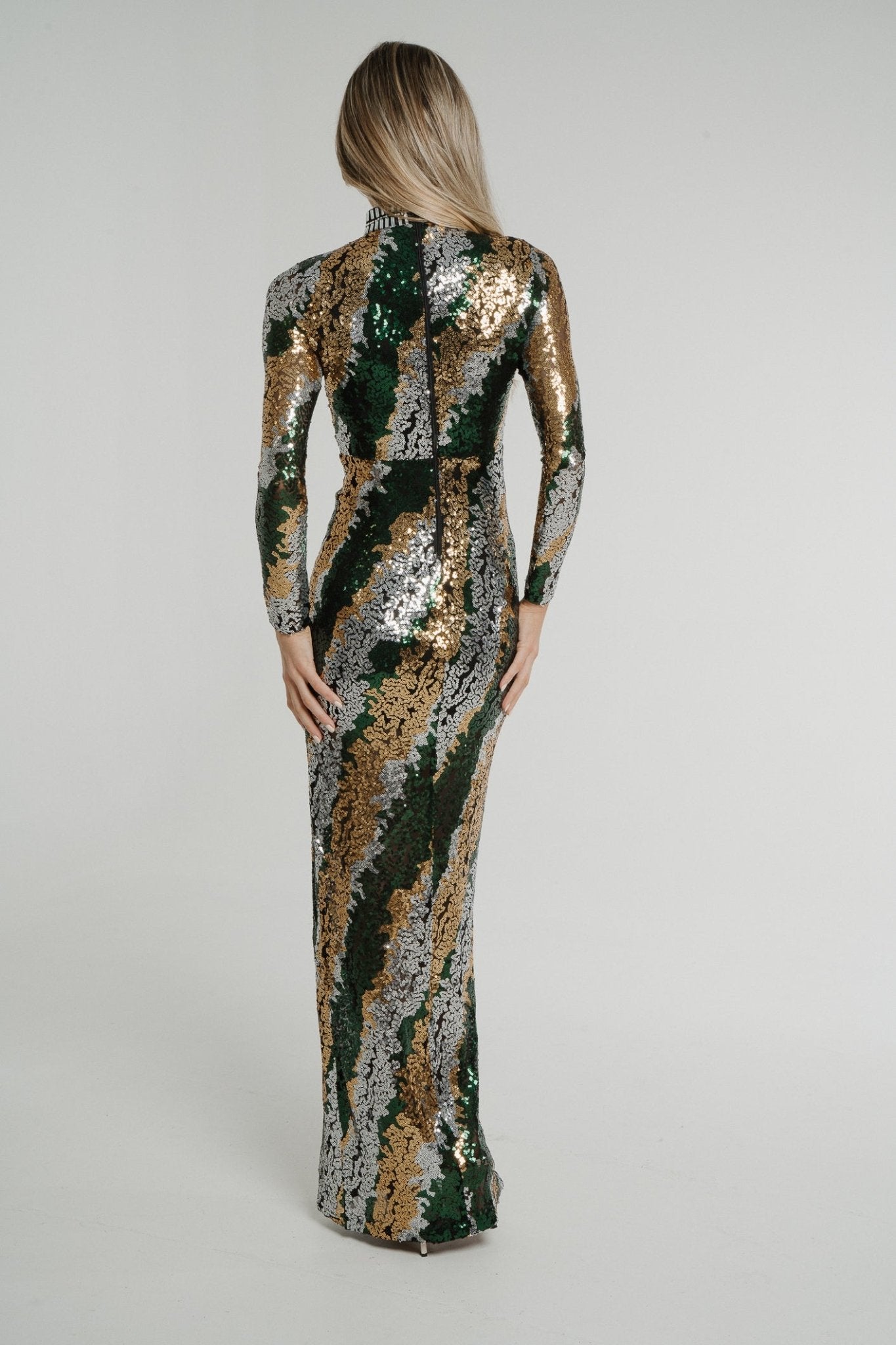 Holly Sequin Maxi Dress In Green Mix - The Walk in Wardrobe