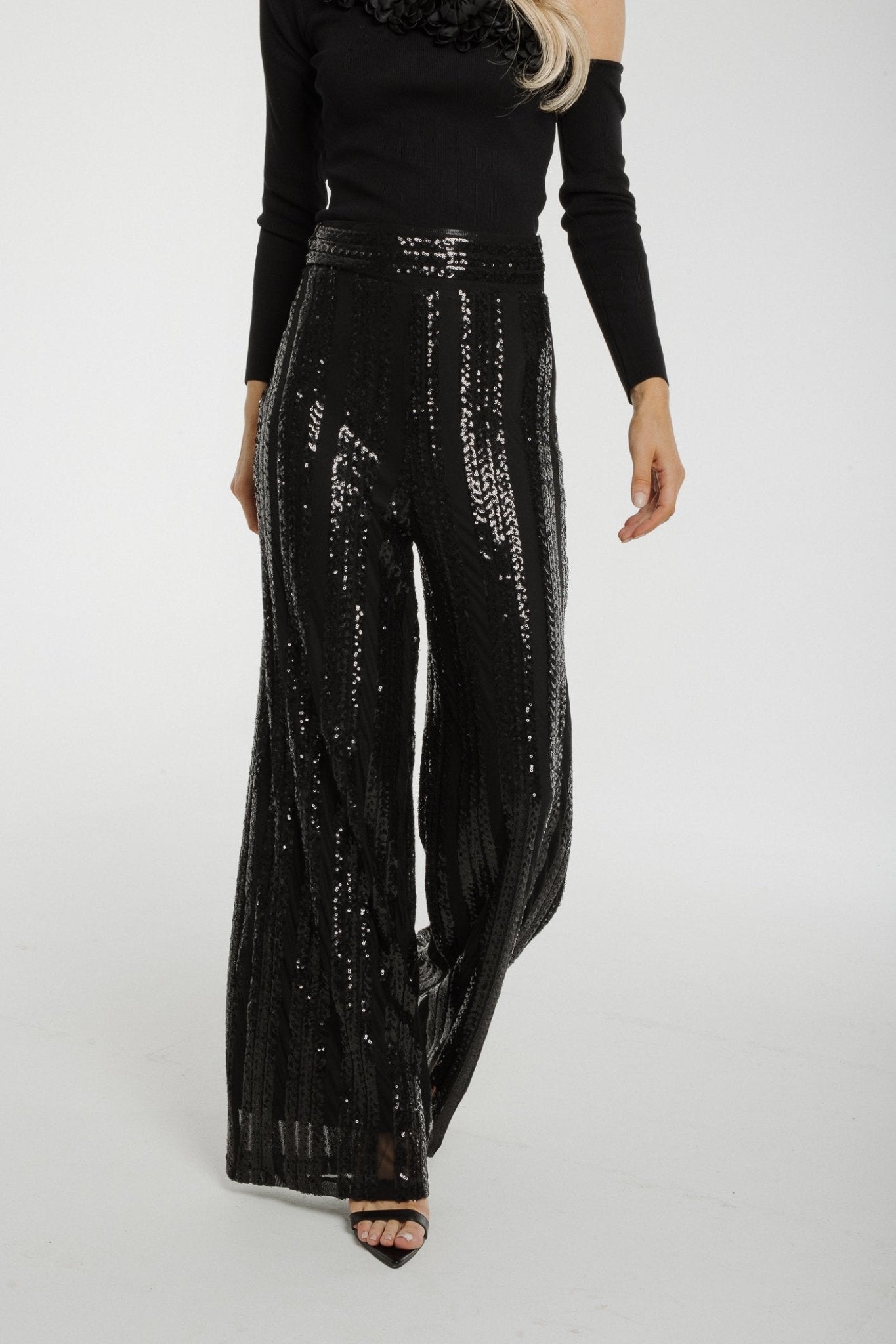 Holly Sequin Trousers In Black - The Walk in Wardrobe