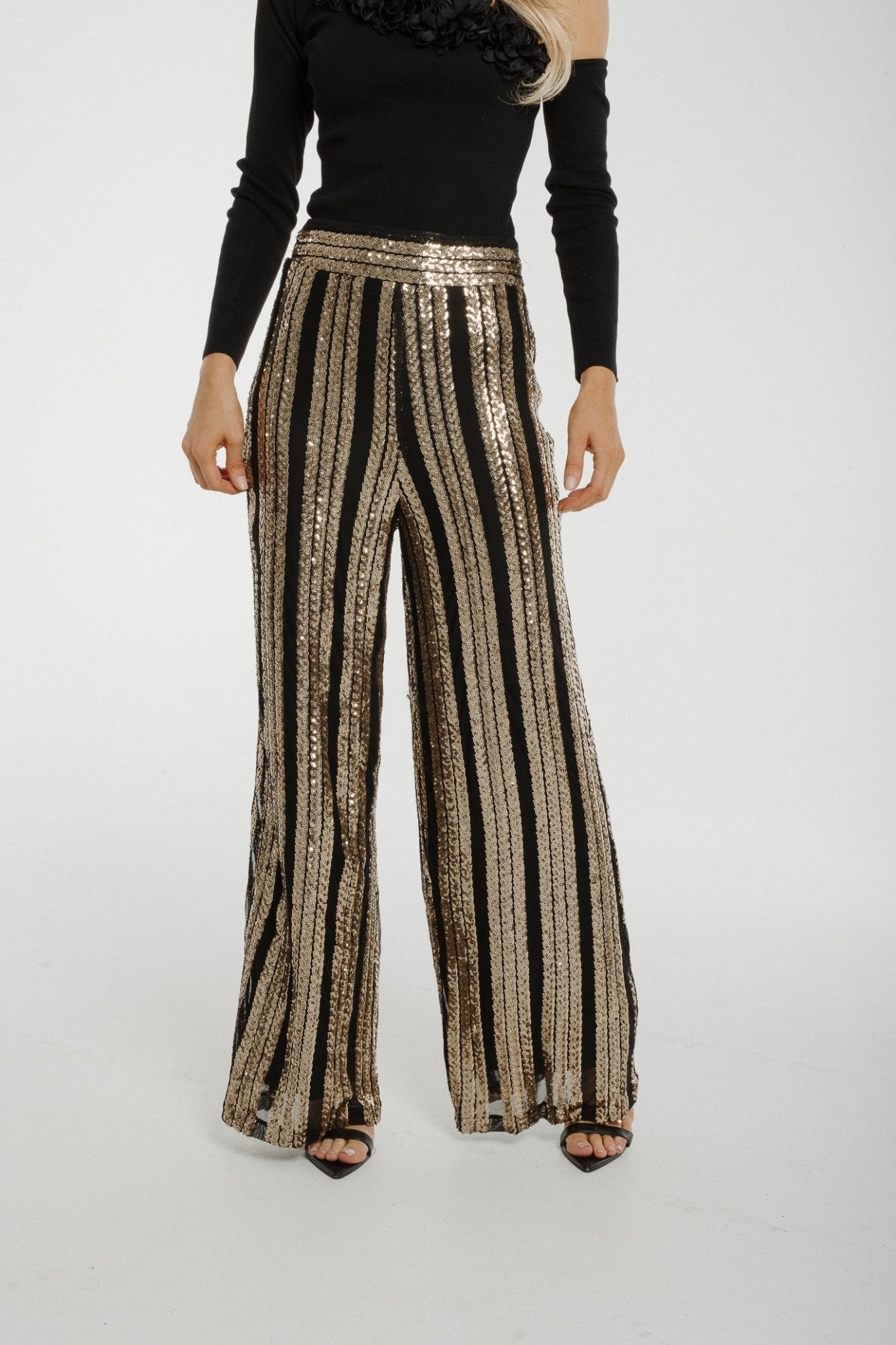 Holly Sequin Trousers In Gold - The Walk in Wardrobe