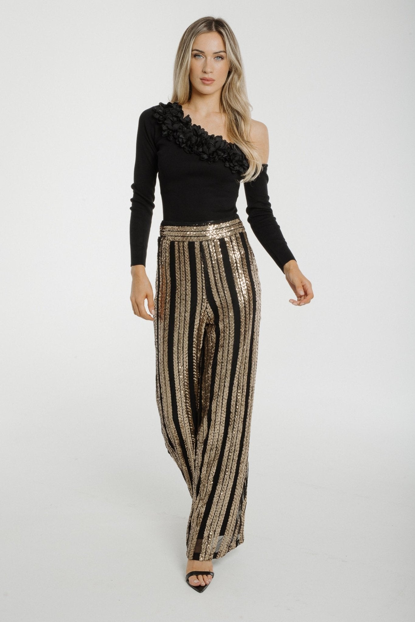 Holly Sequin Trousers In Gold - The Walk in Wardrobe