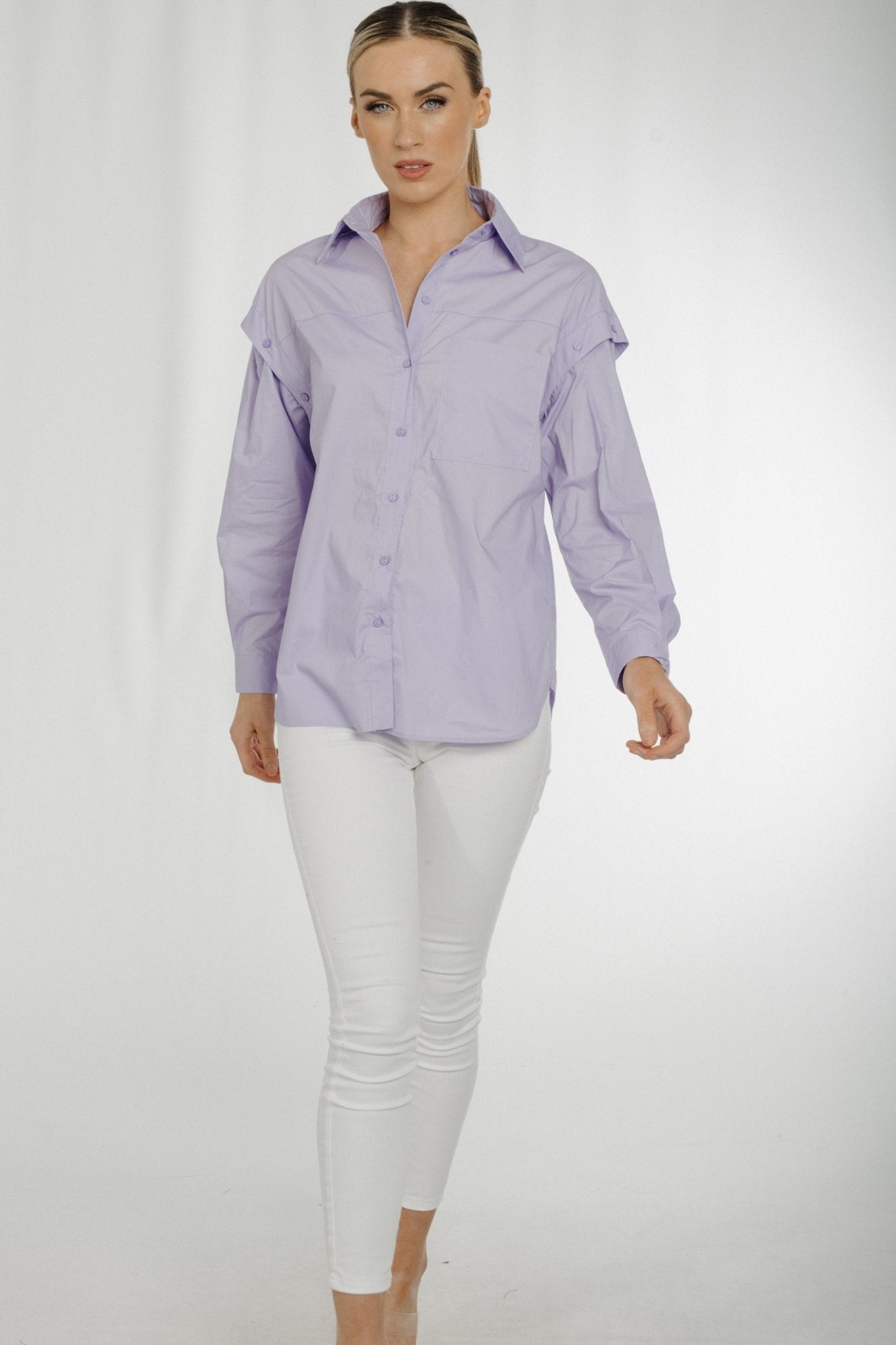 Holly Sleeve Detail Shirt In Lilac - The Walk in Wardrobe