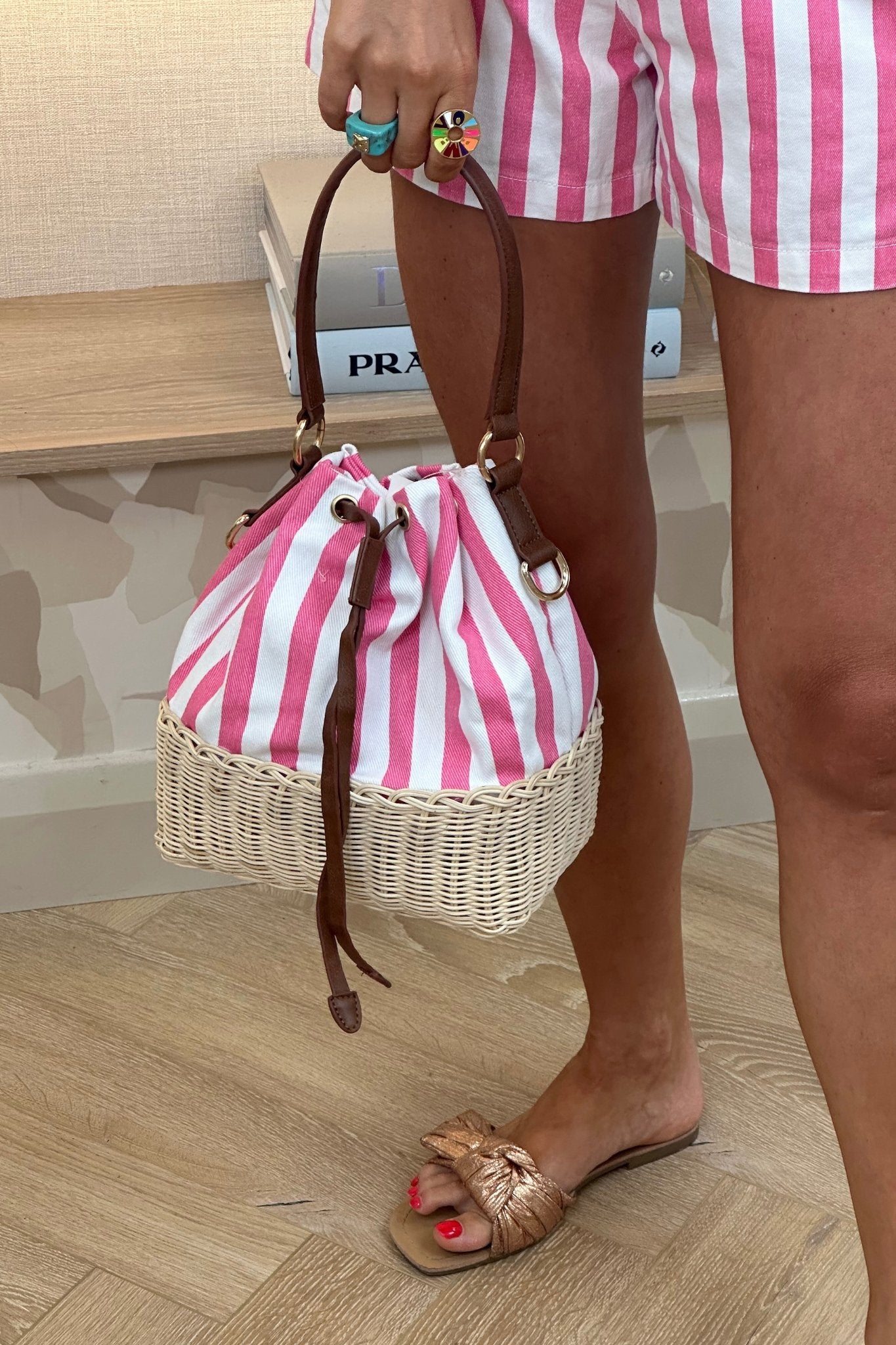 Holly Stripe Bag In Pink & White - The Walk in Wardrobe