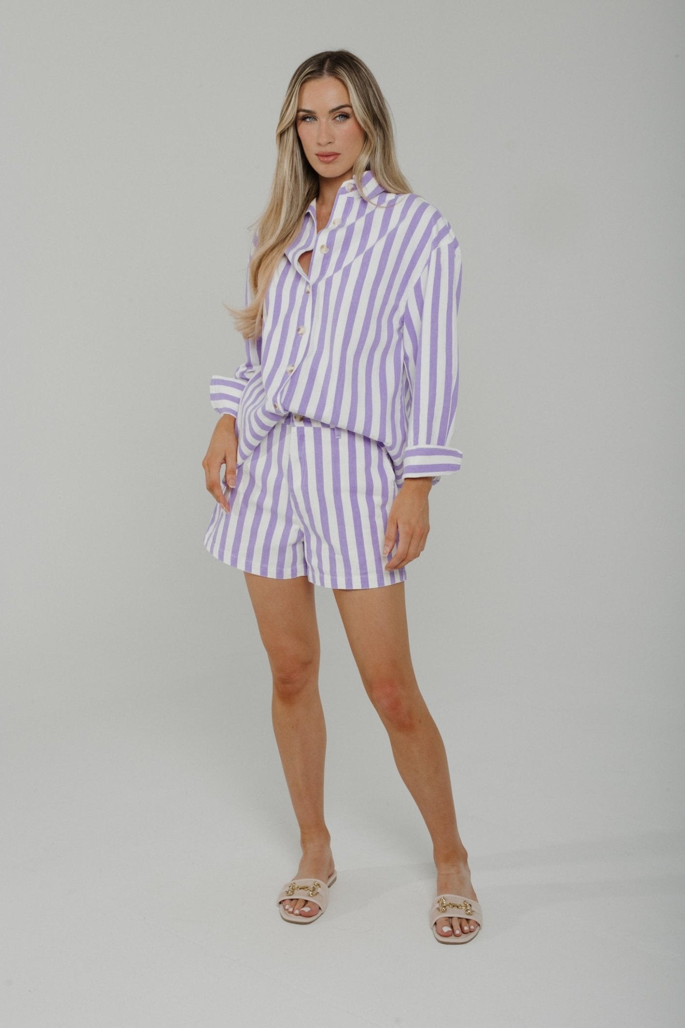 Holly Stripe Two Piece In Lilac & White - The Walk in Wardrobe