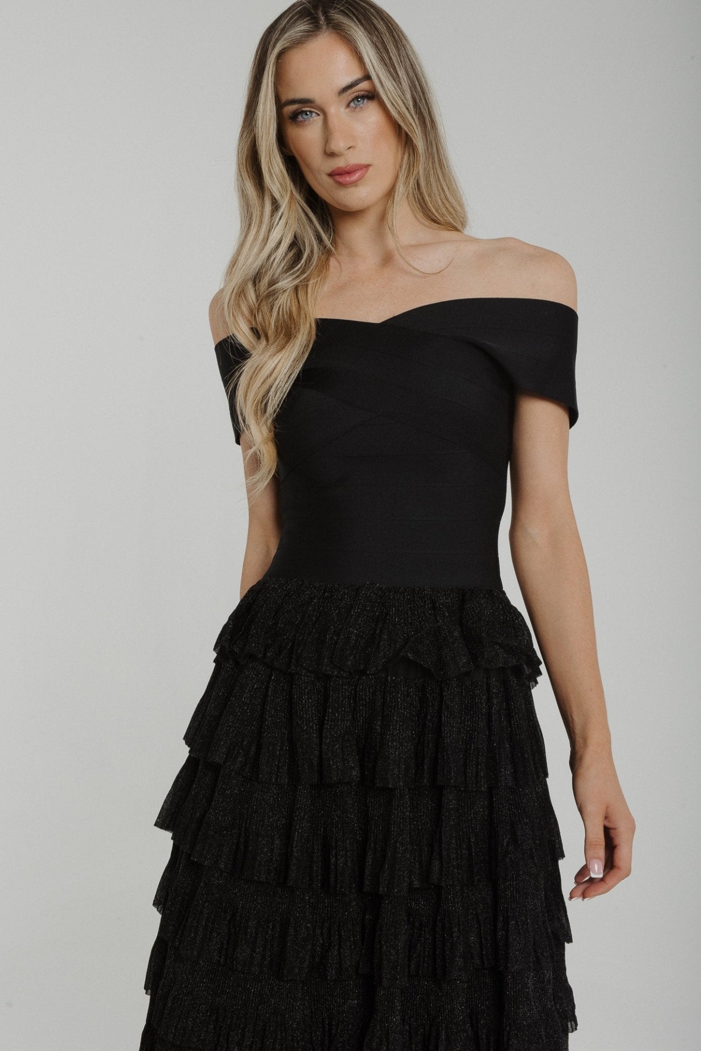 Holly Tiered Ruffle Dress In Black - The Walk in Wardrobe