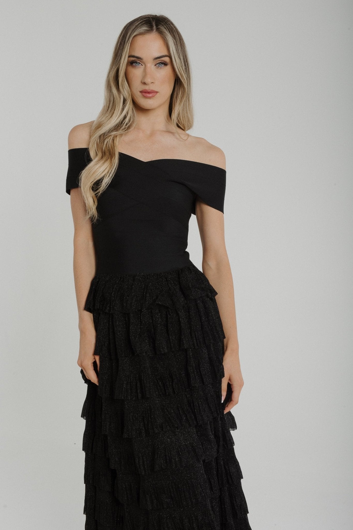 Holly Tiered Ruffle Dress In Black - The Walk in Wardrobe