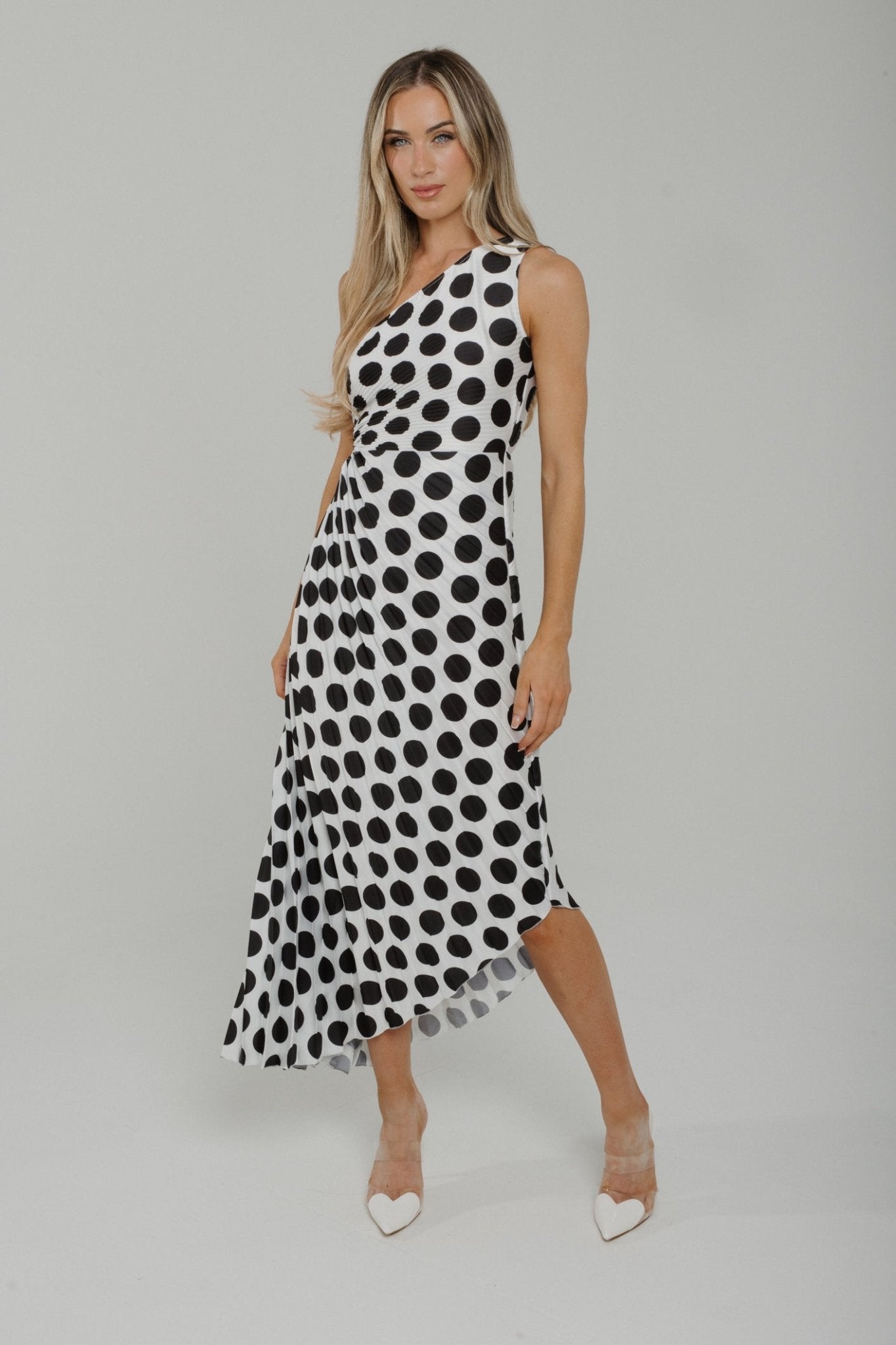 Indie One Shoulder Polka Dot Maxi Dress In Monochrome - The Walk in Wardrobe