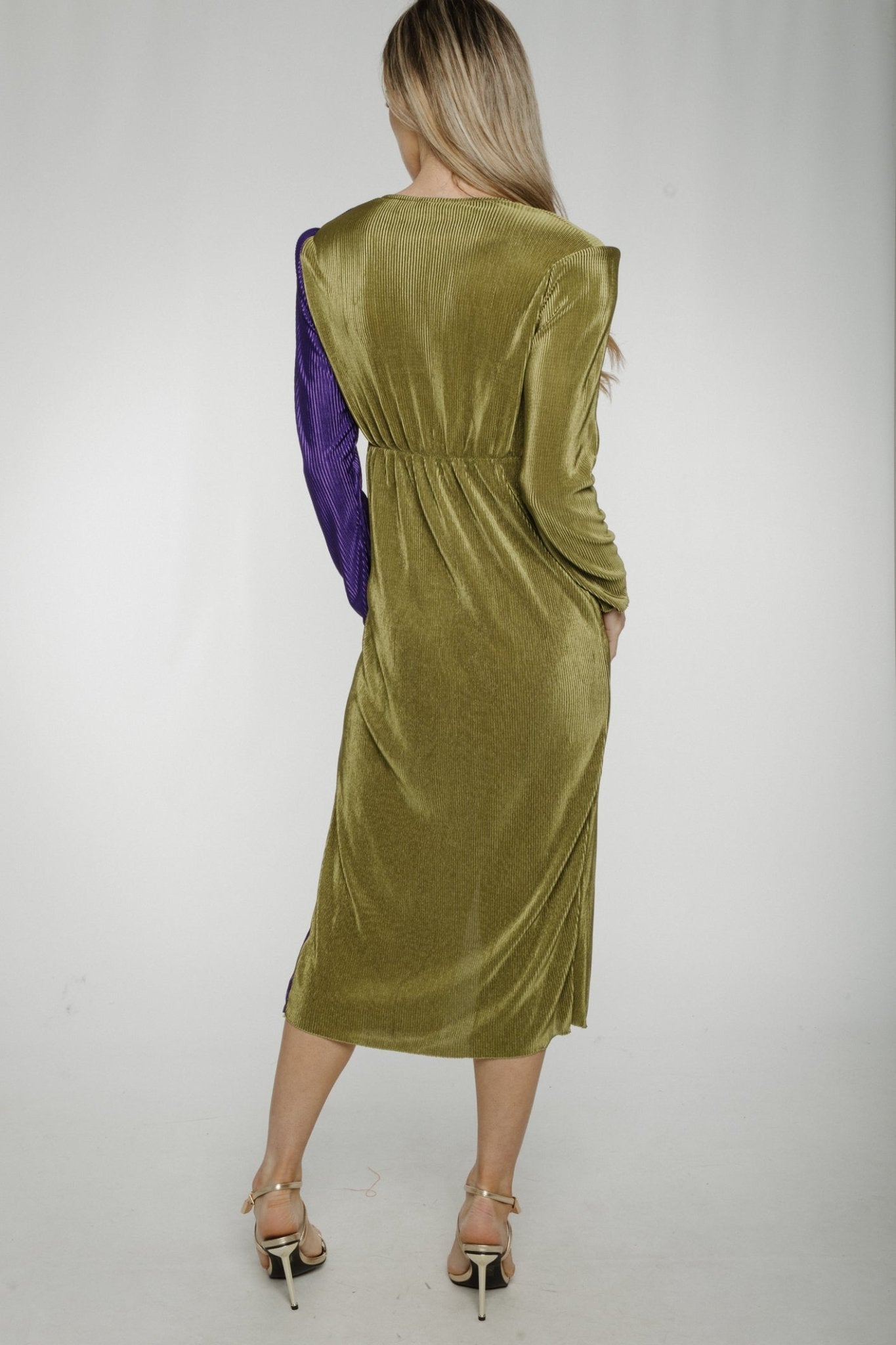 Indie Pleated Dress In Green & Purple - The Walk in Wardrobe