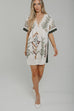 Indie V-Neck Printed Dress In Neutral Mix - The Walk in Wardrobe