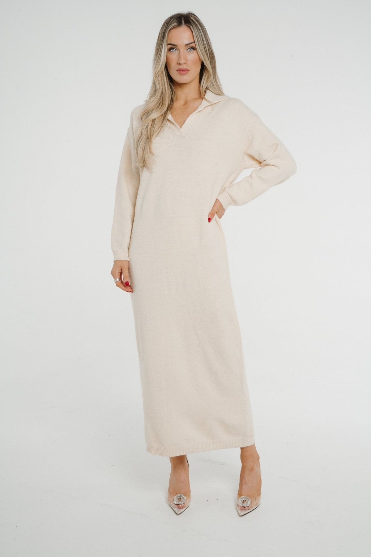 Ivy Knit Midi Dress In Cream - The Walk in Wardrobe