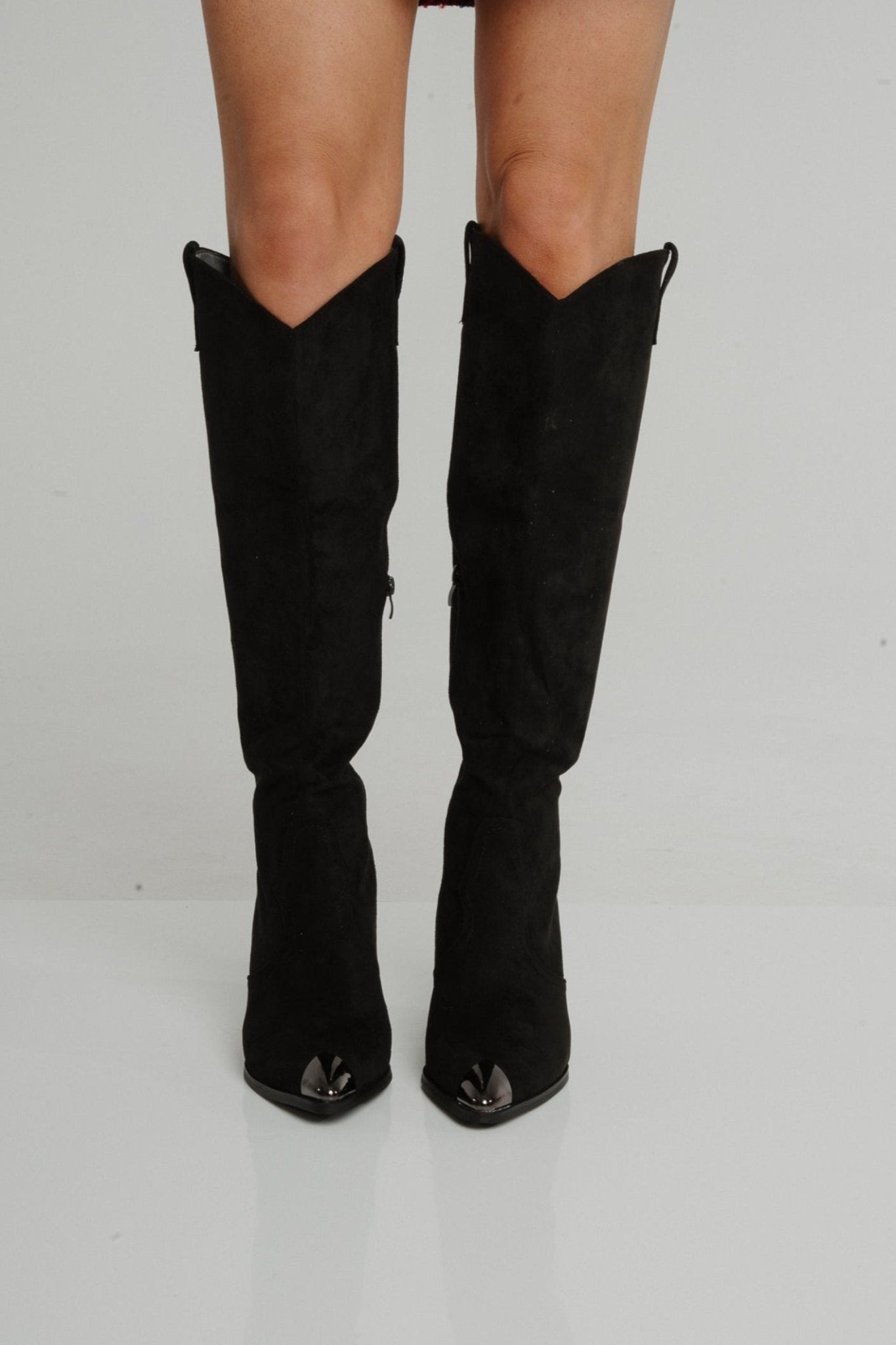 Izzy Knee Length Western Boot In Black - The Walk in Wardrobe
