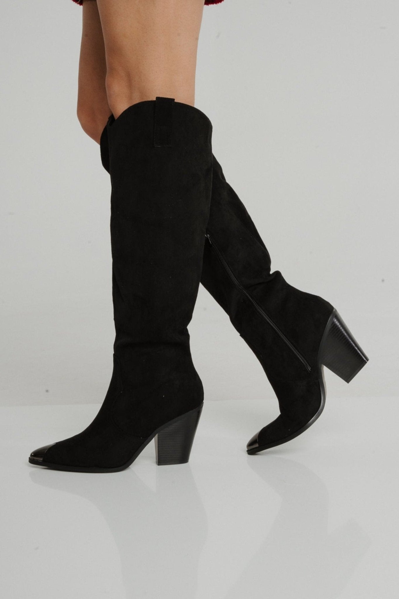 Izzy Knee Length Western Boot In Black - The Walk in Wardrobe