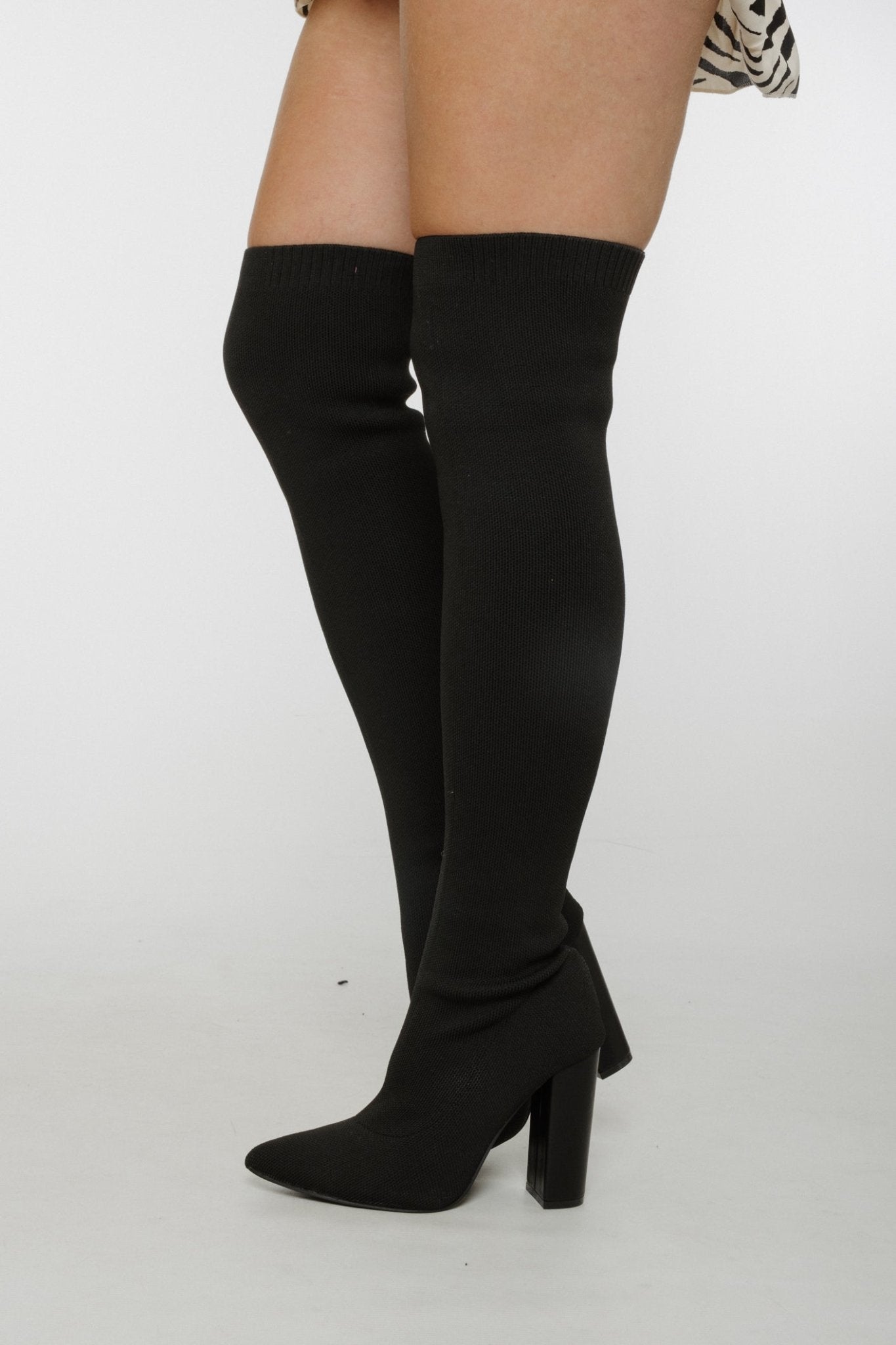 Izzy Over Knee Sock Boot In Black - The Walk in Wardrobe