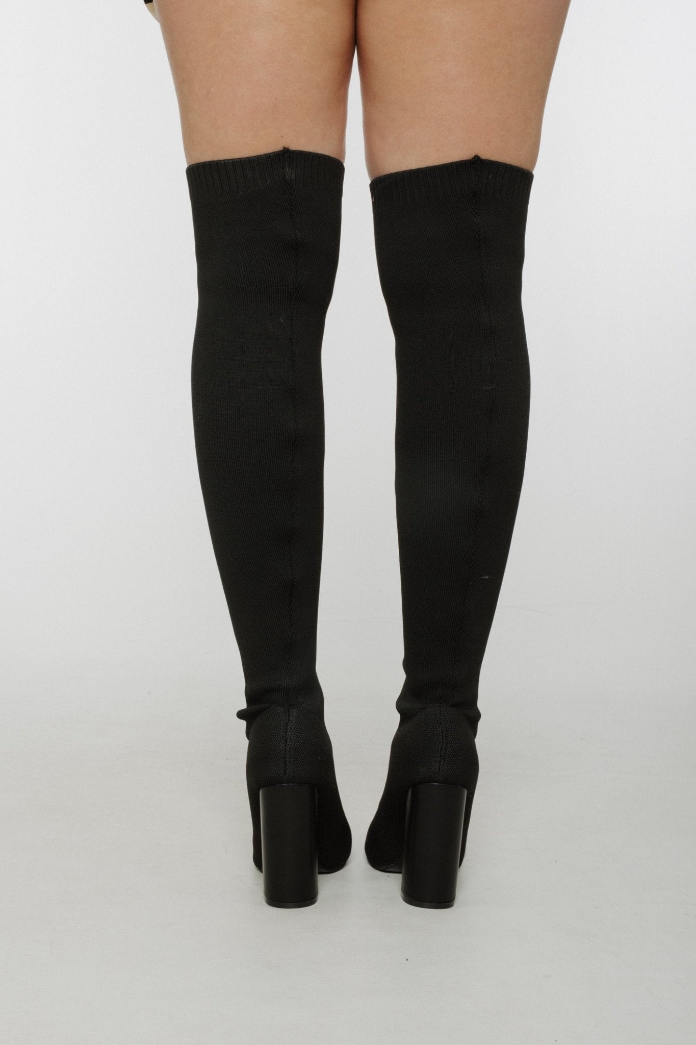 Izzy Over Knee Sock Boot In Black - The Walk in Wardrobe