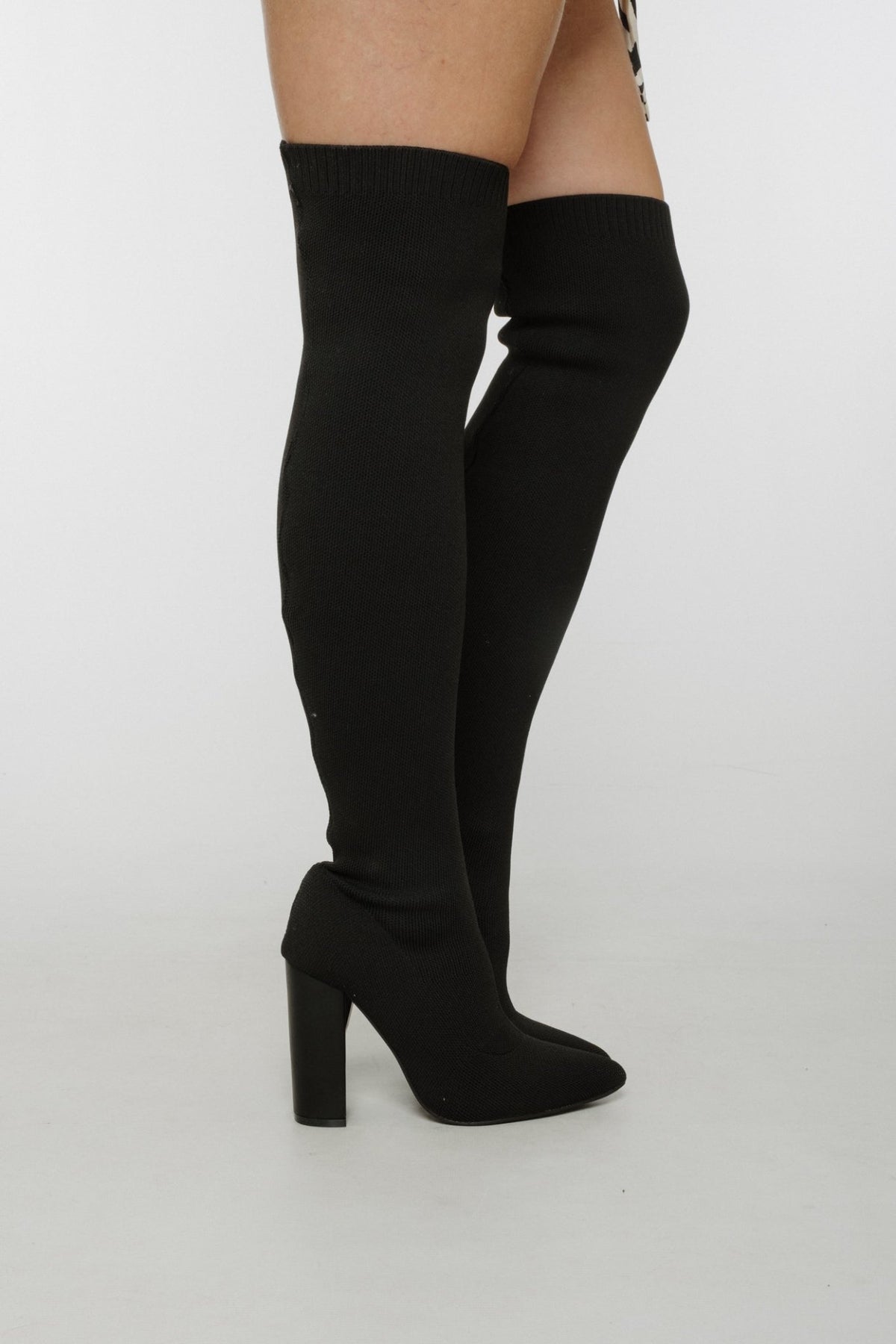 Izzy Over Knee Sock Boot In Black - The Walk in Wardrobe