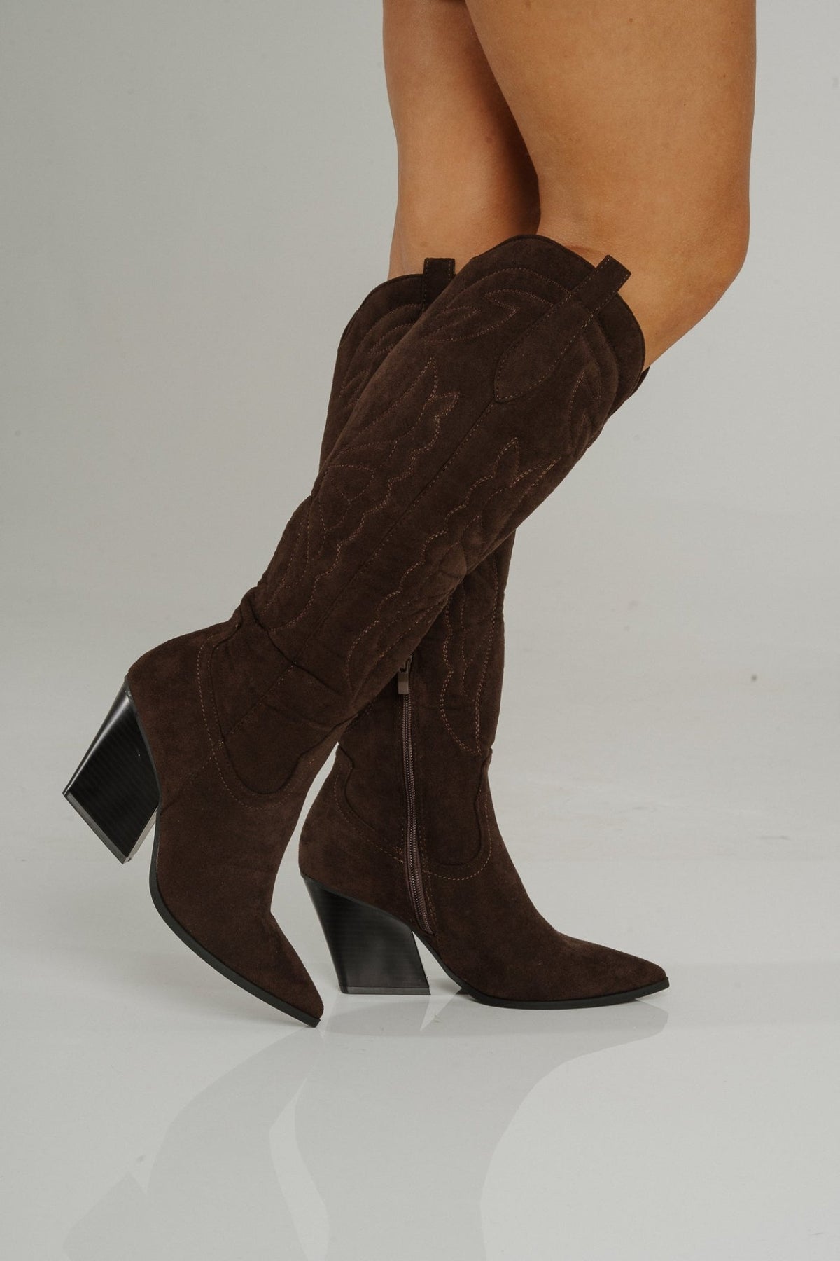 Izzy Quilted Western Boot In Chocolate - The Walk in Wardrobe