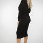Jade Batwing Sleeve Ruched Dress In Black - The Walk in Wardrobe