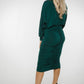 Jade Batwing Sleeve Ruched Dress In Forest Green - The Walk in Wardrobe