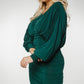 Jade Batwing Sleeve Ruched Dress In Forest Green - The Walk in Wardrobe
