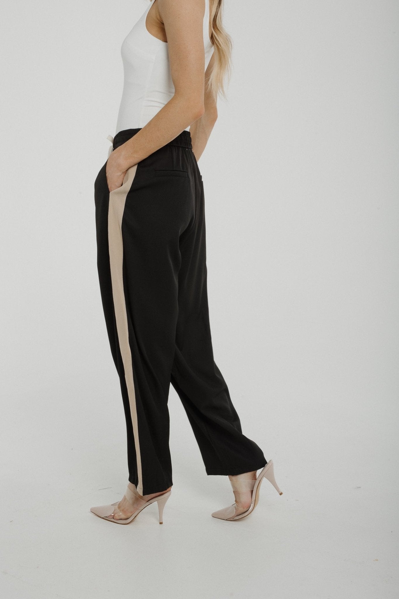 Jane Contrast Stripe Trouser In Black - The Walk in Wardrobe
