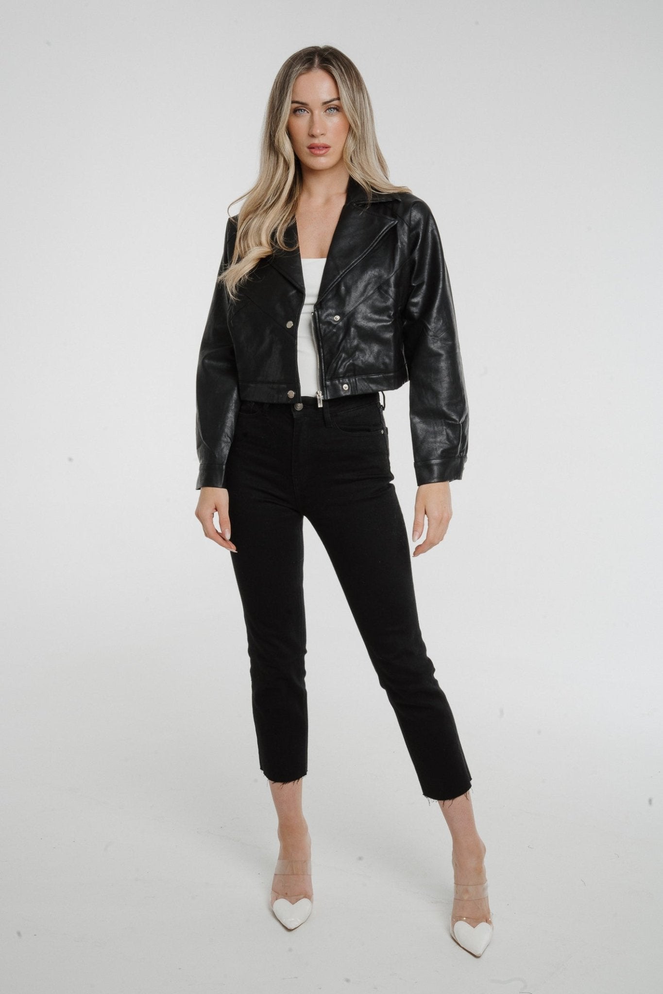 Jane Cropped Leather Jacket In Black - The Walk in Wardrobe