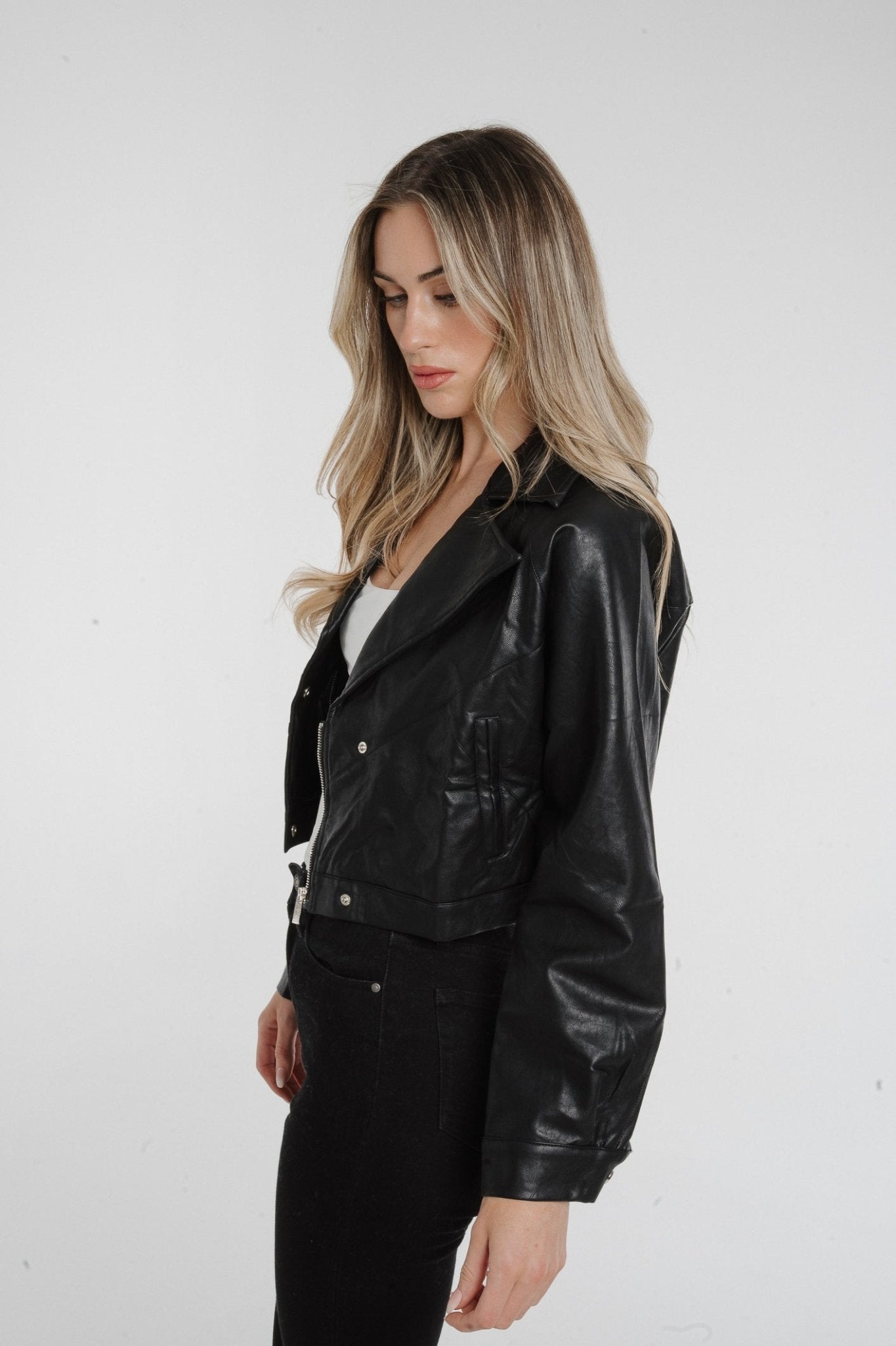 Jane Cropped Leather Jacket In Black - The Walk in Wardrobe