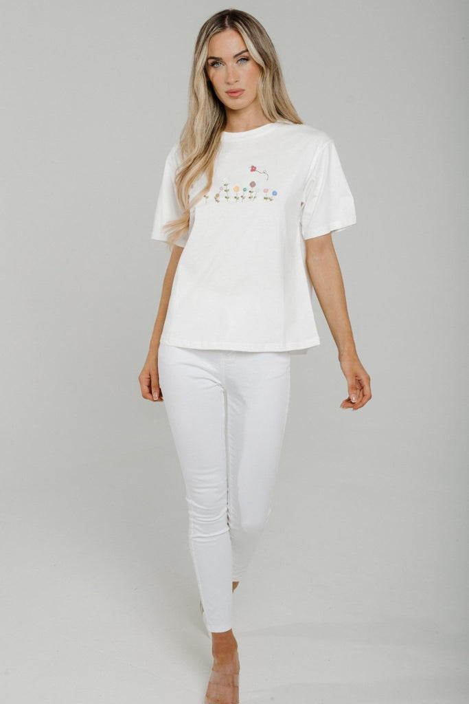 Jane Floral T-Shirt In White - The Walk in Wardrobe