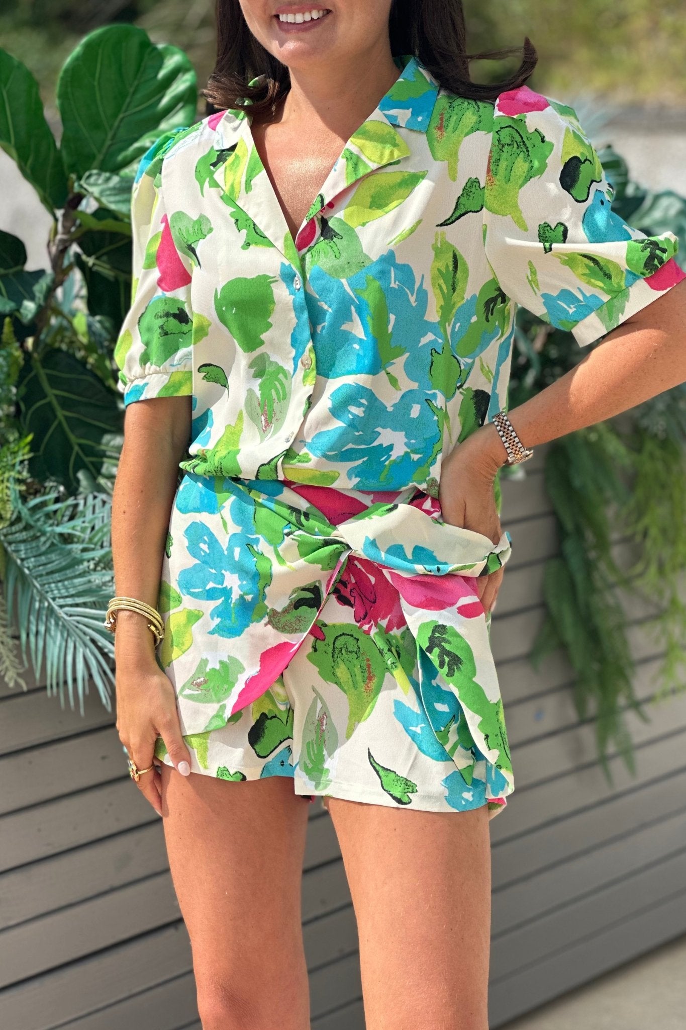Jane Floral Two Piece In Green Mix - The Walk in Wardrobe