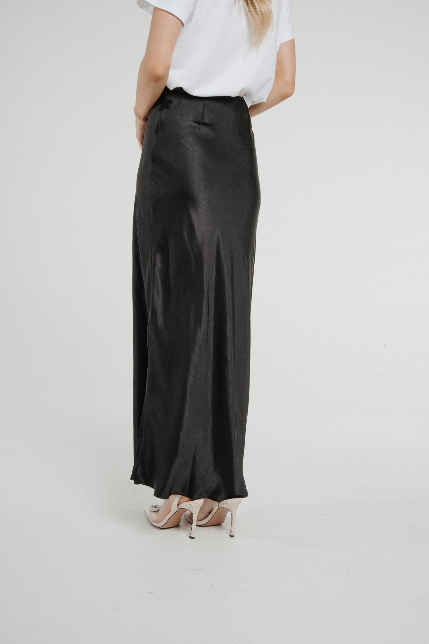 Jane Longline Satin Skirt In Black - The Walk in Wardrobe