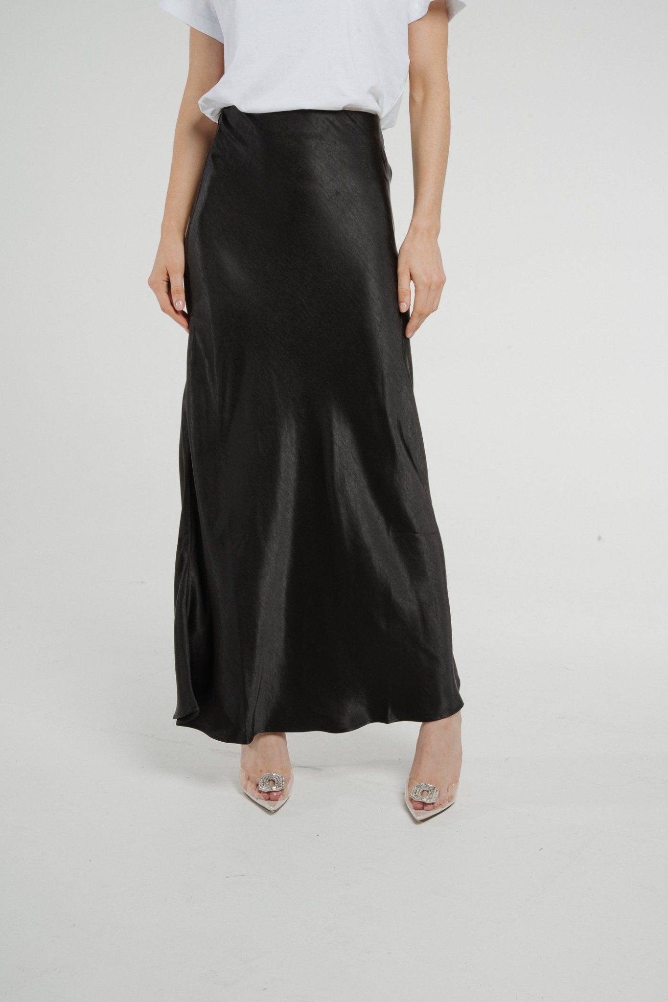 Jane Longline Satin Skirt In Black - The Walk in Wardrobe