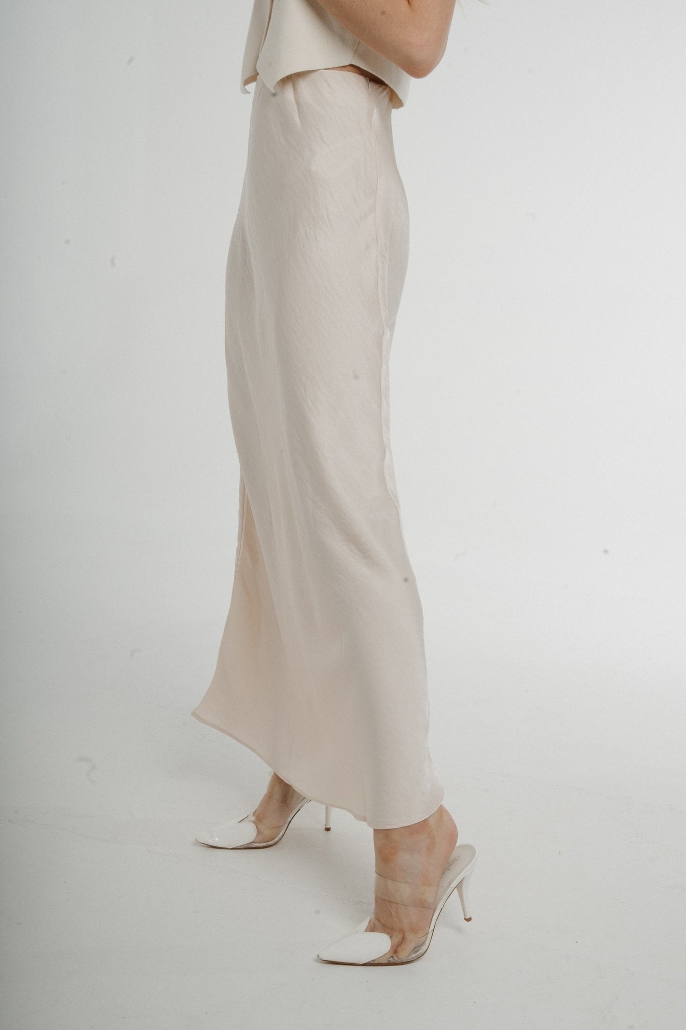 Jane Longline Satin Skirt In Cream - The Walk in Wardrobe