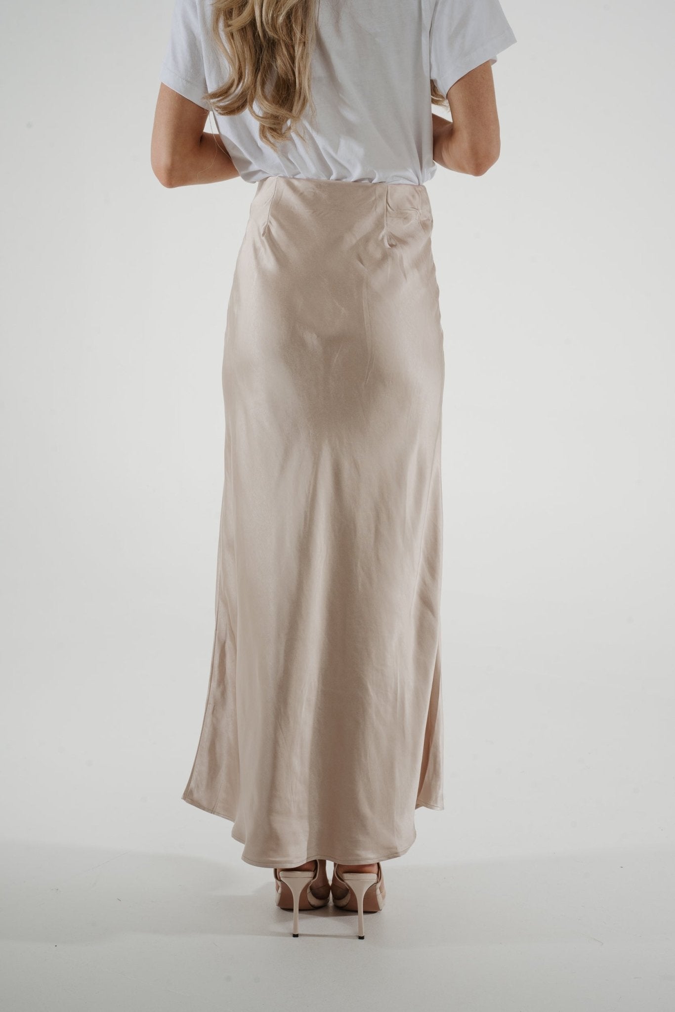 Jane Longline Satin Skirt In Neutral - The Walk in Wardrobe