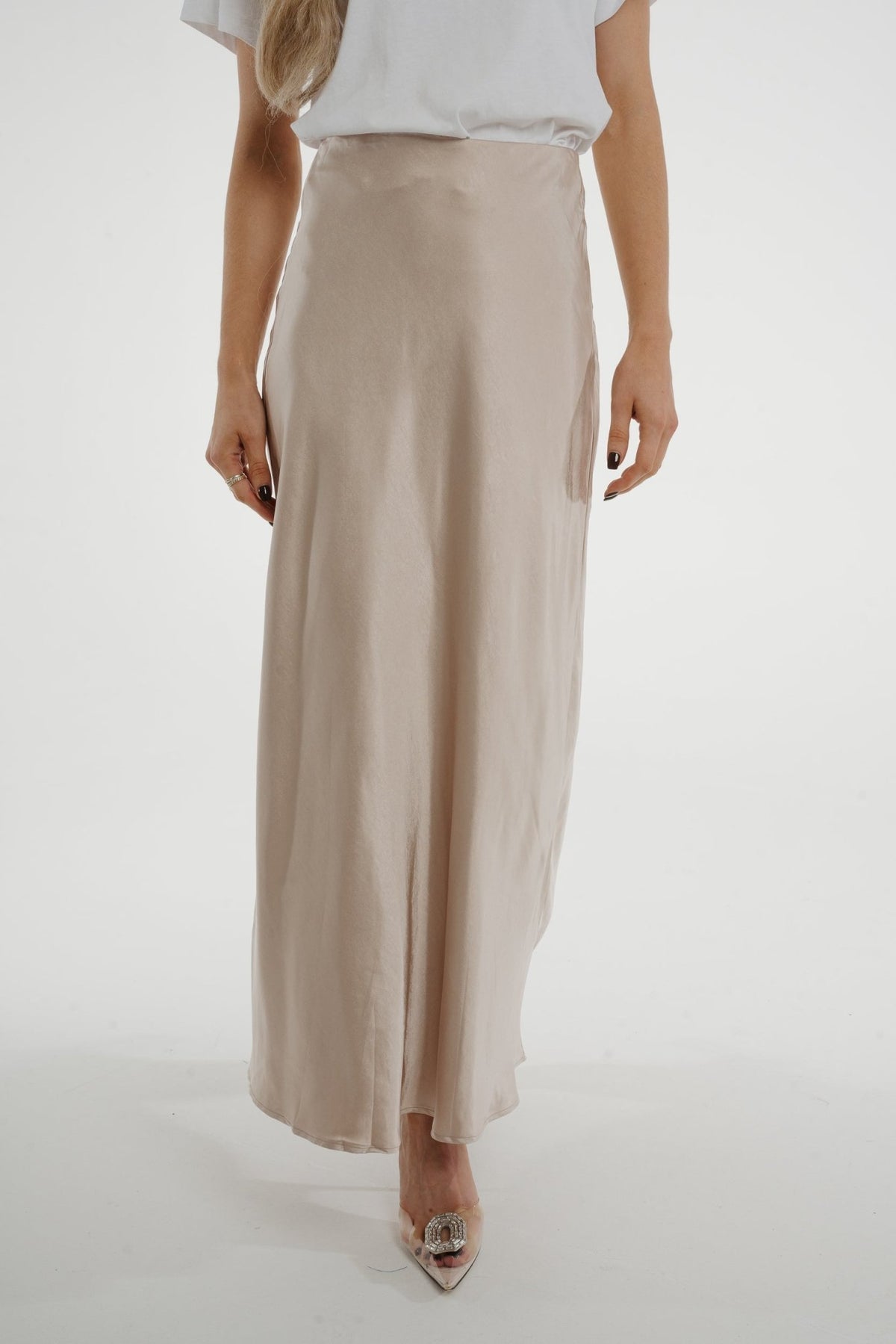 Jane Longline Satin Skirt In Neutral - The Walk in Wardrobe