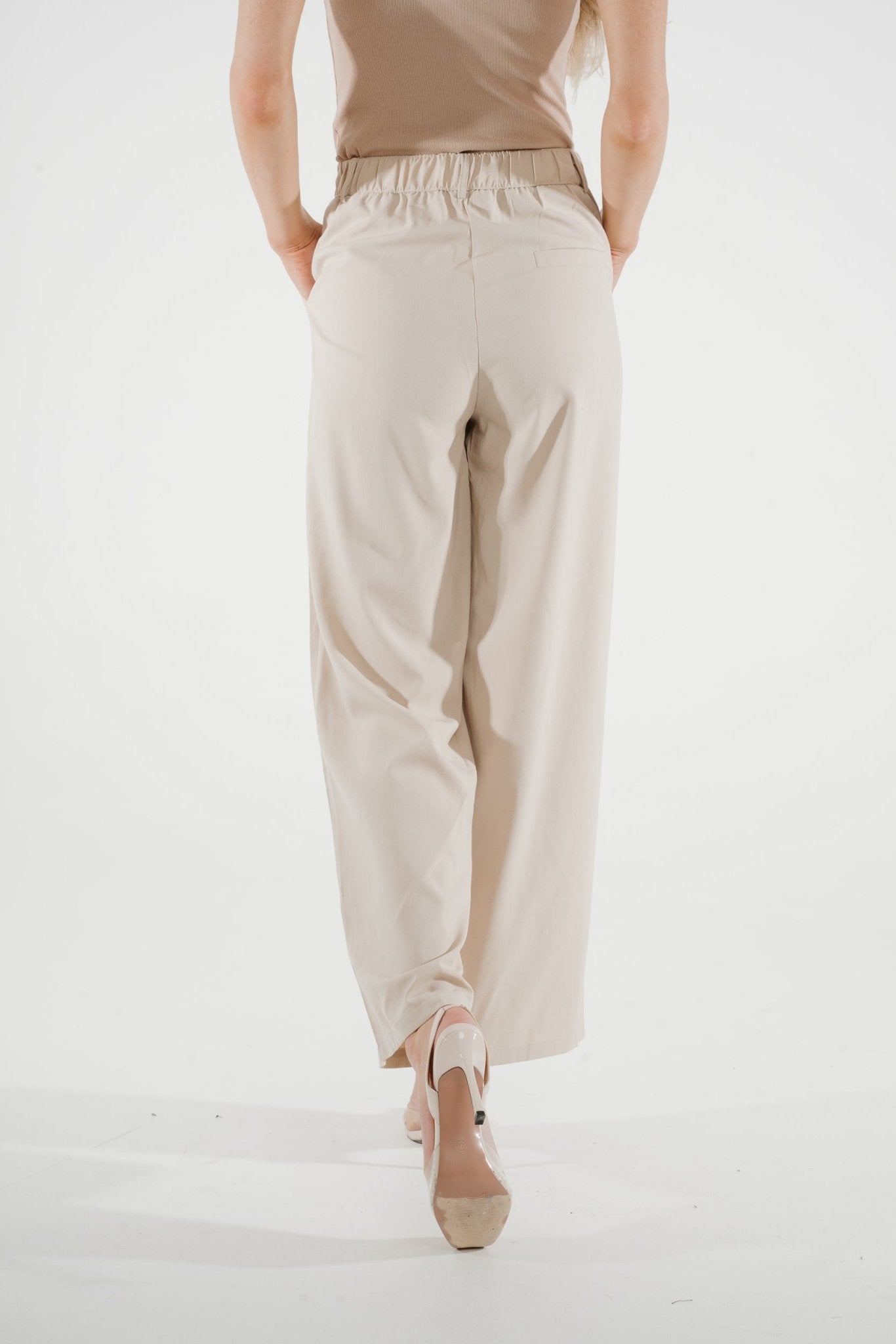 Jane Pleat Front Trouser In Neutral - The Walk in Wardrobe