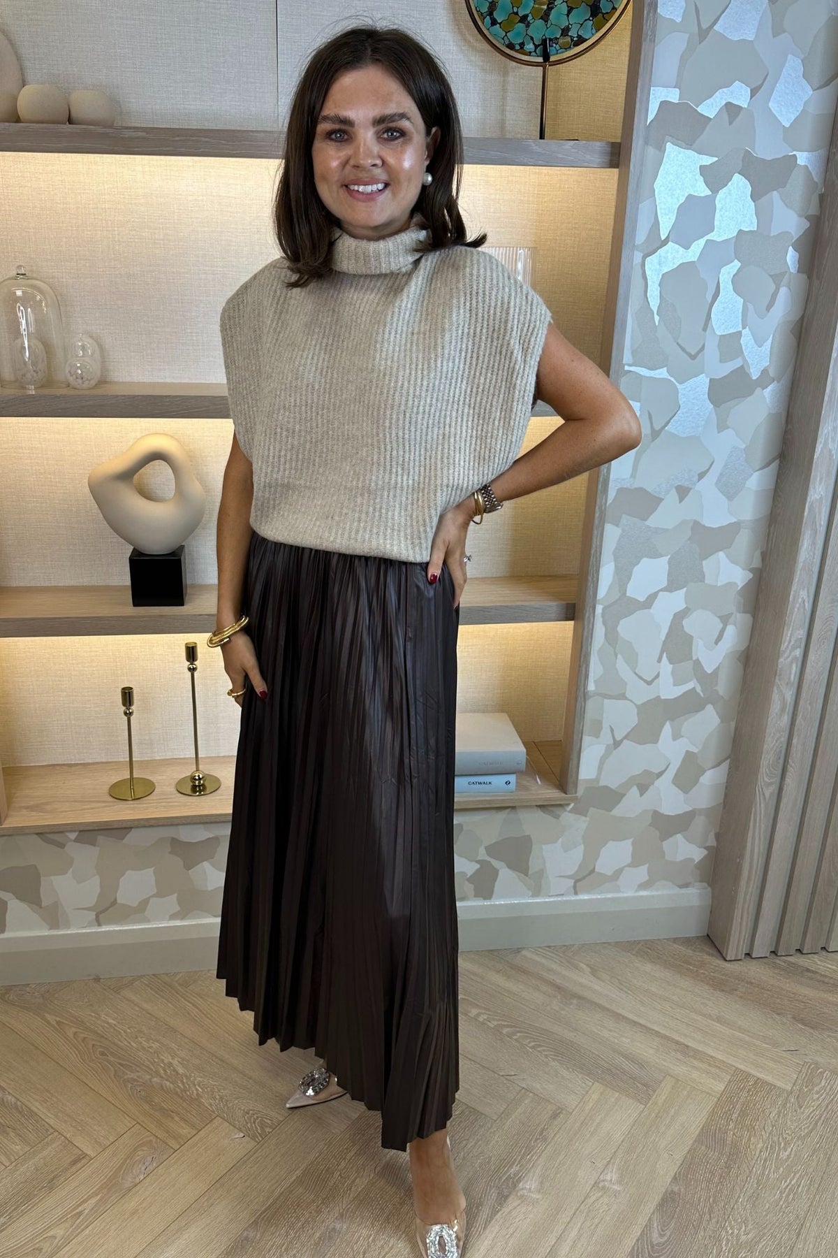 Jane Pleated Midi Skirt In Chocolate - The Walk in Wardrobe