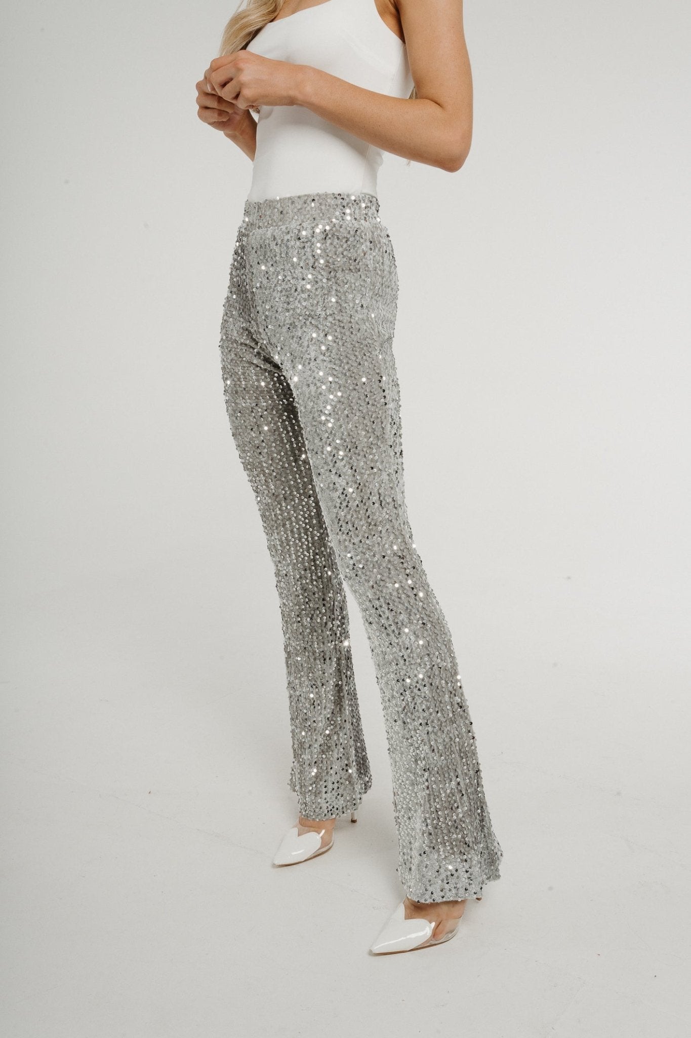 Jane Sequin Trouser In Silver - The Walk in Wardrobe