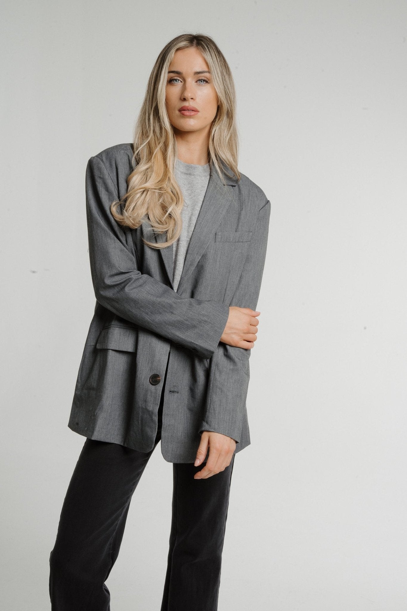 Jane Triple Button Blazer In Grey - The Walk in Wardrobe