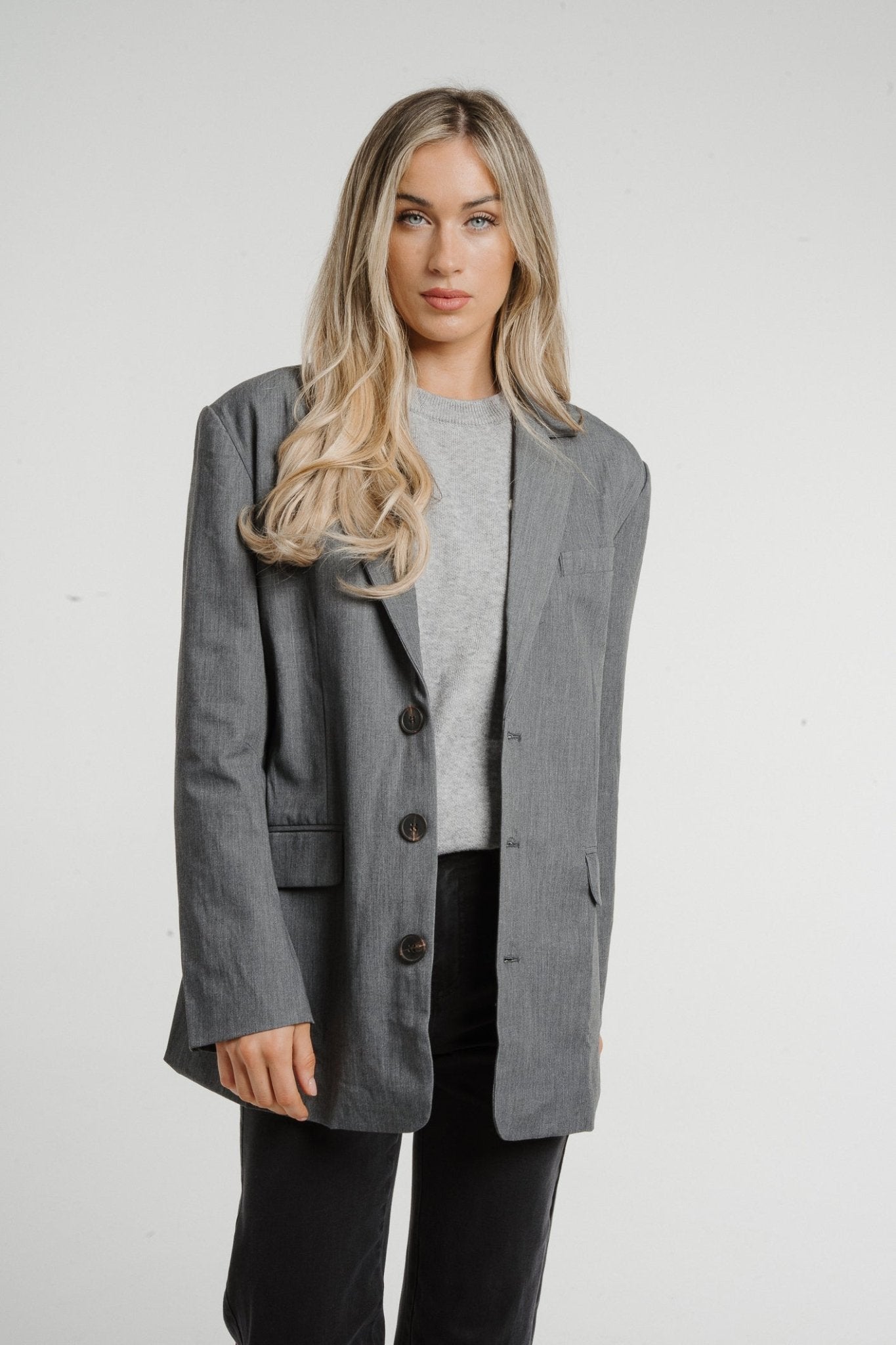 Jane Triple Button Blazer In Grey - The Walk in Wardrobe