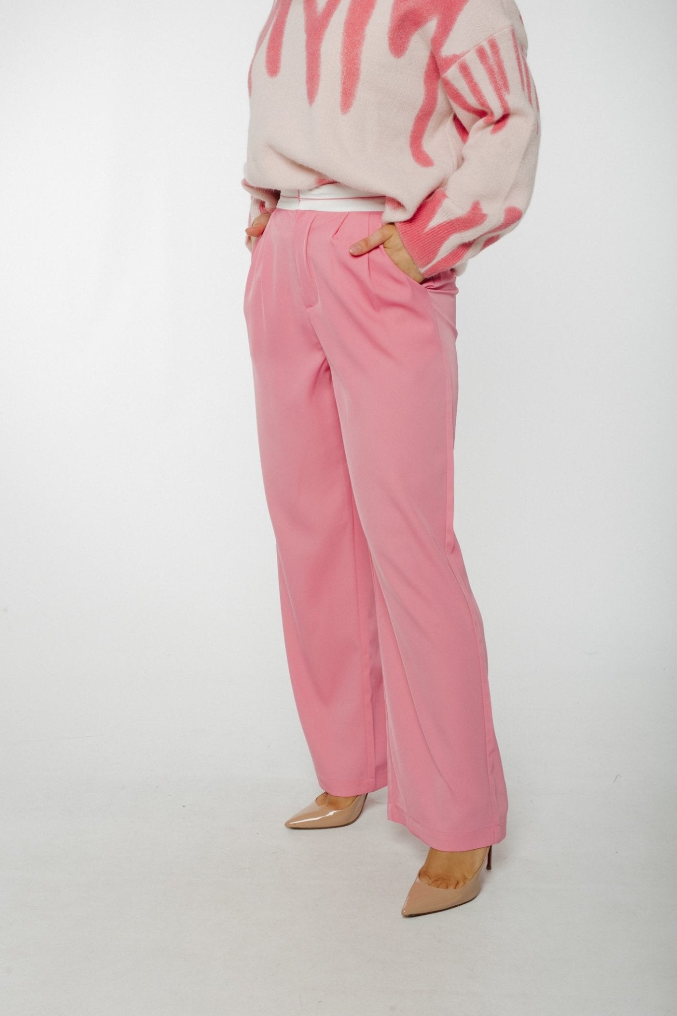 Jane Wide Leg Trouser In Pink - The Walk in Wardrobe