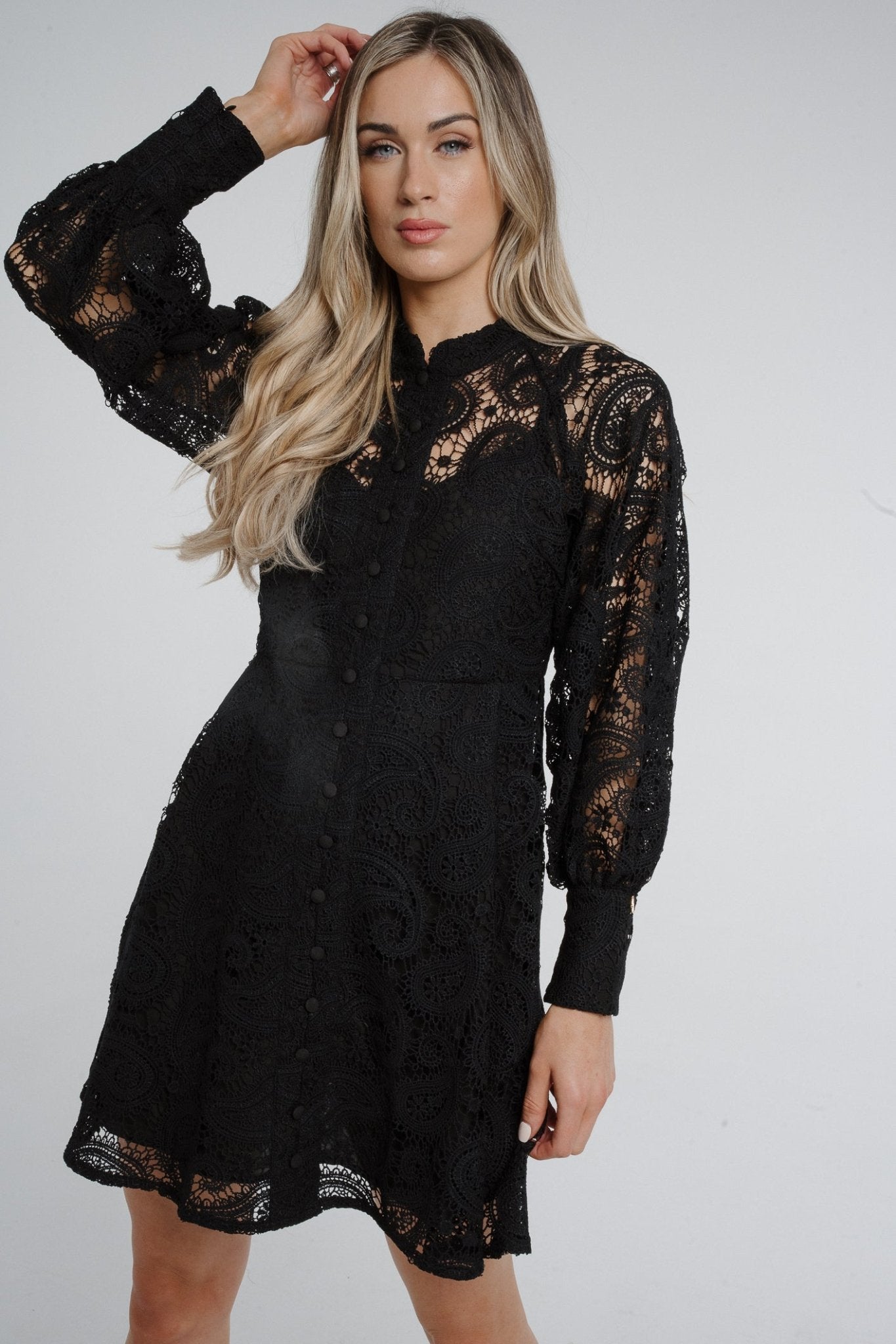 Jasmine Long Sleeve Lace Dress In Black - The Walk in Wardrobe