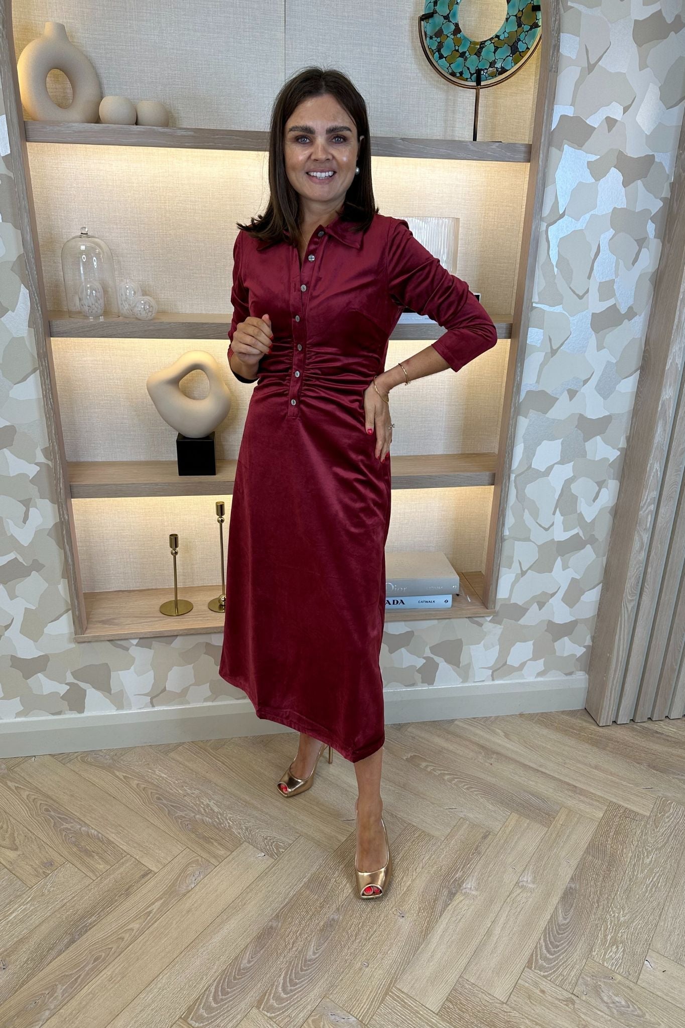 Jasmine Velvet Midi Dress In Red - The Walk in Wardrobe