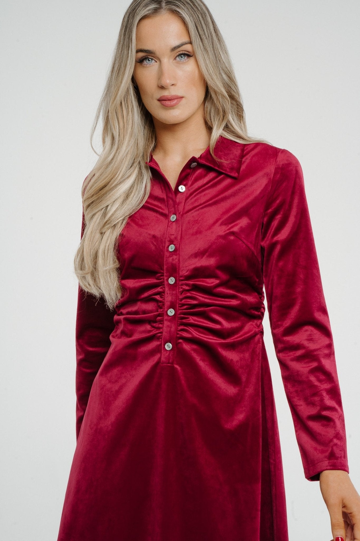 Jasmine Velvet Midi Dress In Red - The Walk in Wardrobe