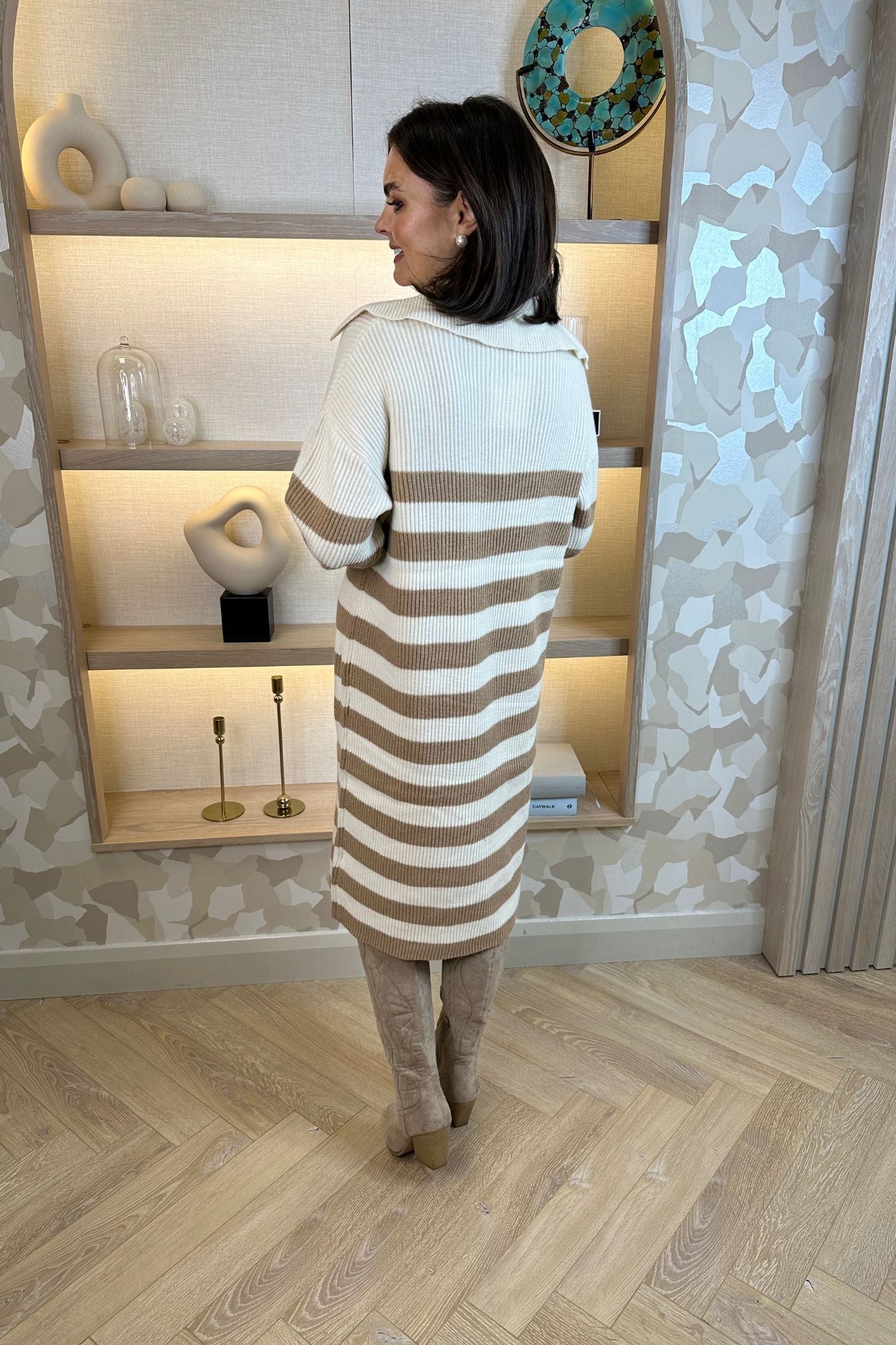 Jayme Knit Midi Dress In Beige & Tan - The Walk in Wardrobe