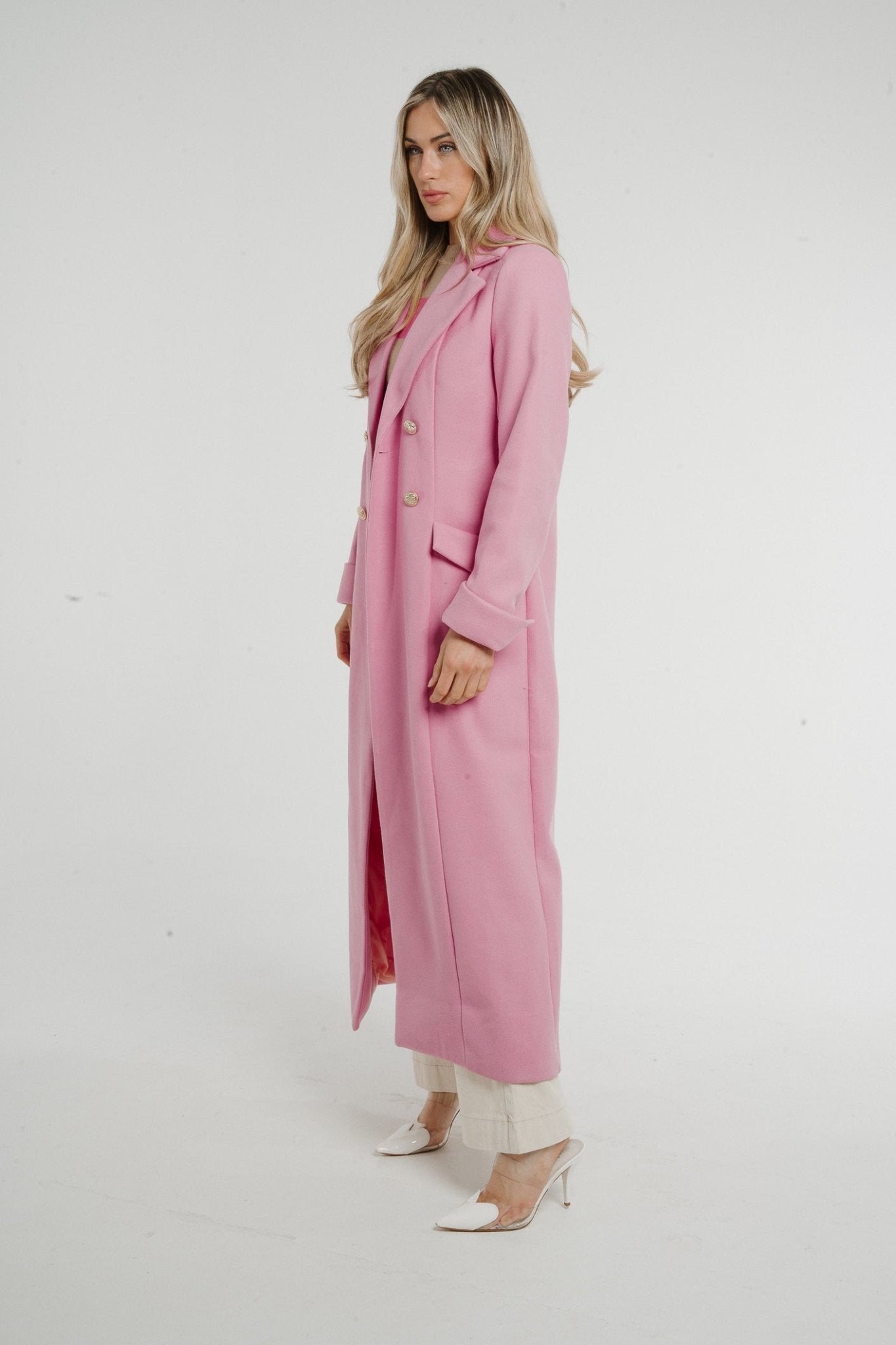 Jayme Longline Coat In Baby Pink - The Walk in Wardrobe