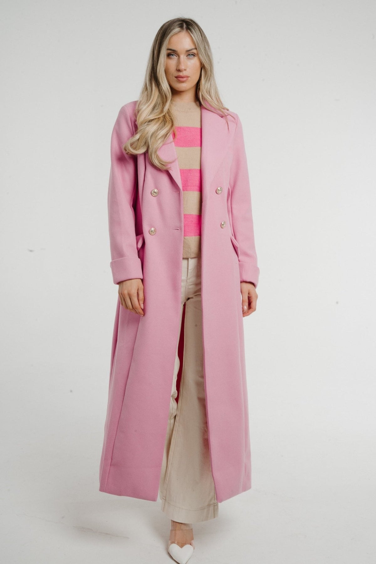 Jayme Longline Coat In Baby Pink - The Walk in Wardrobe