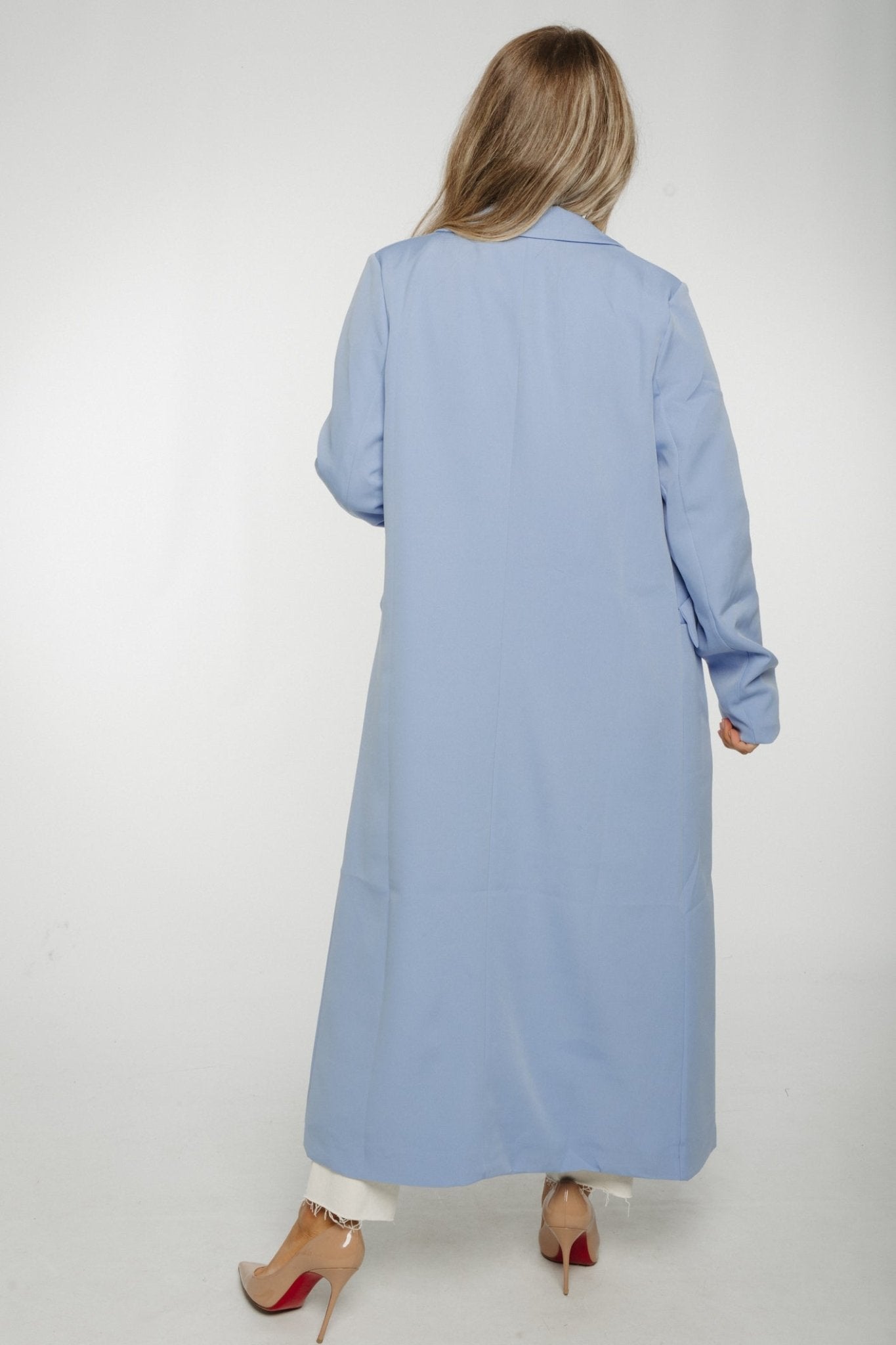 Jayme Longline Jacket In Powder Blue - The Walk in Wardrobe