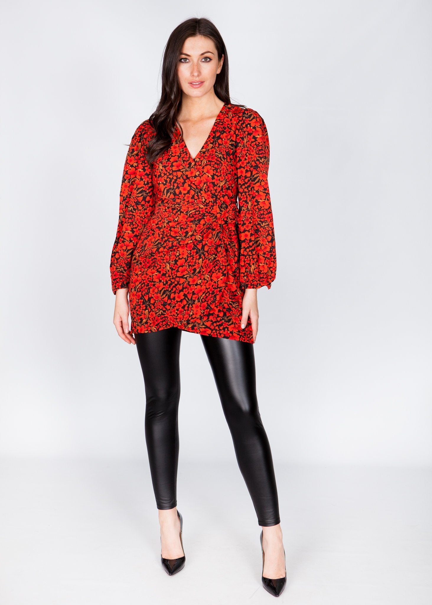 Kate Floral Wrap Top In Red - The Walk in Wardrobe