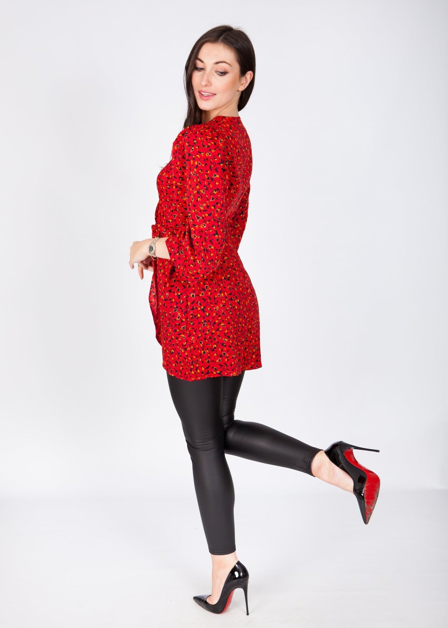 Kate Wrap Top In Red Print - The Walk in Wardrobe